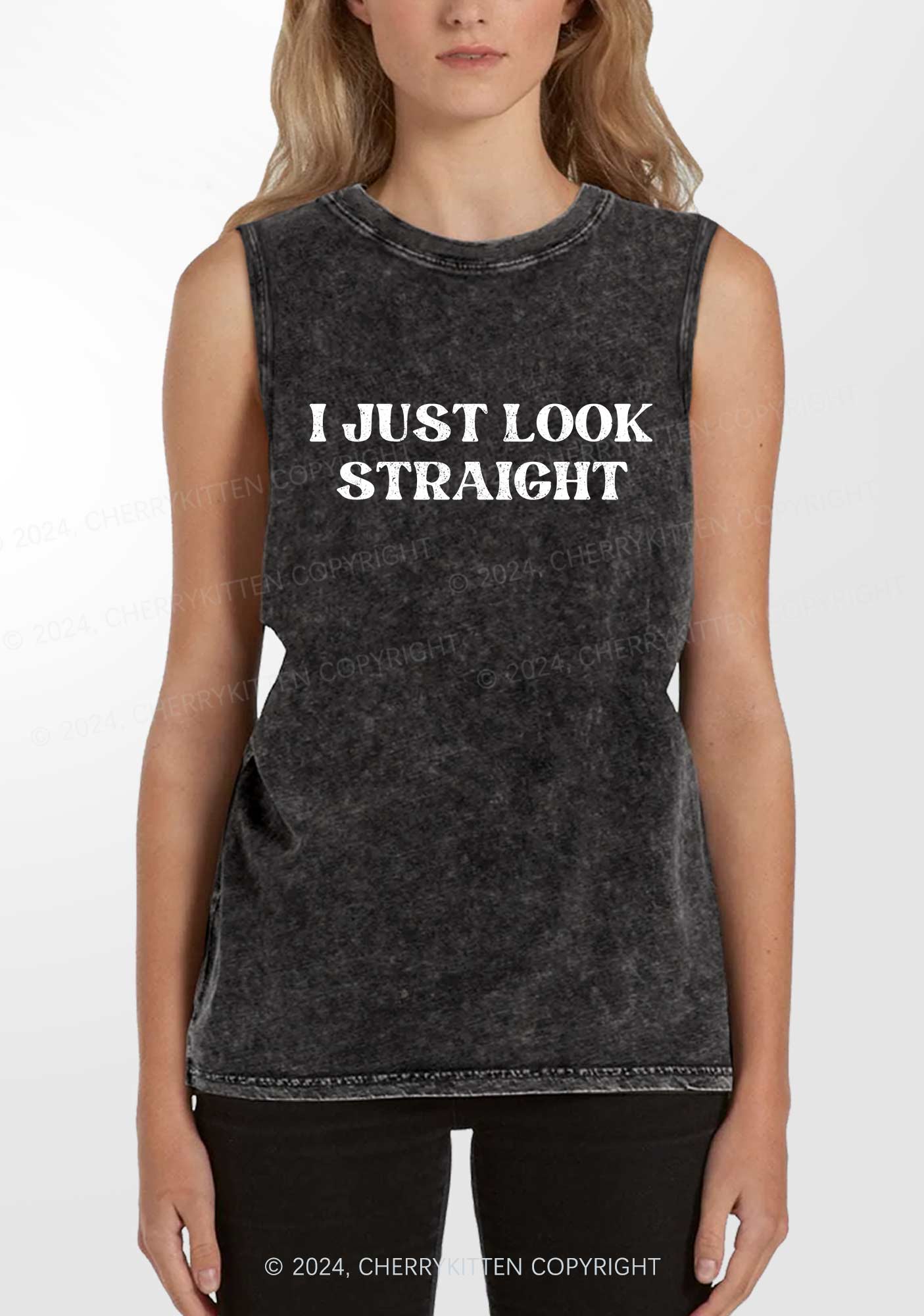 I Just Look Straight Y2K Washed Tank Cherrykitten - Image 2