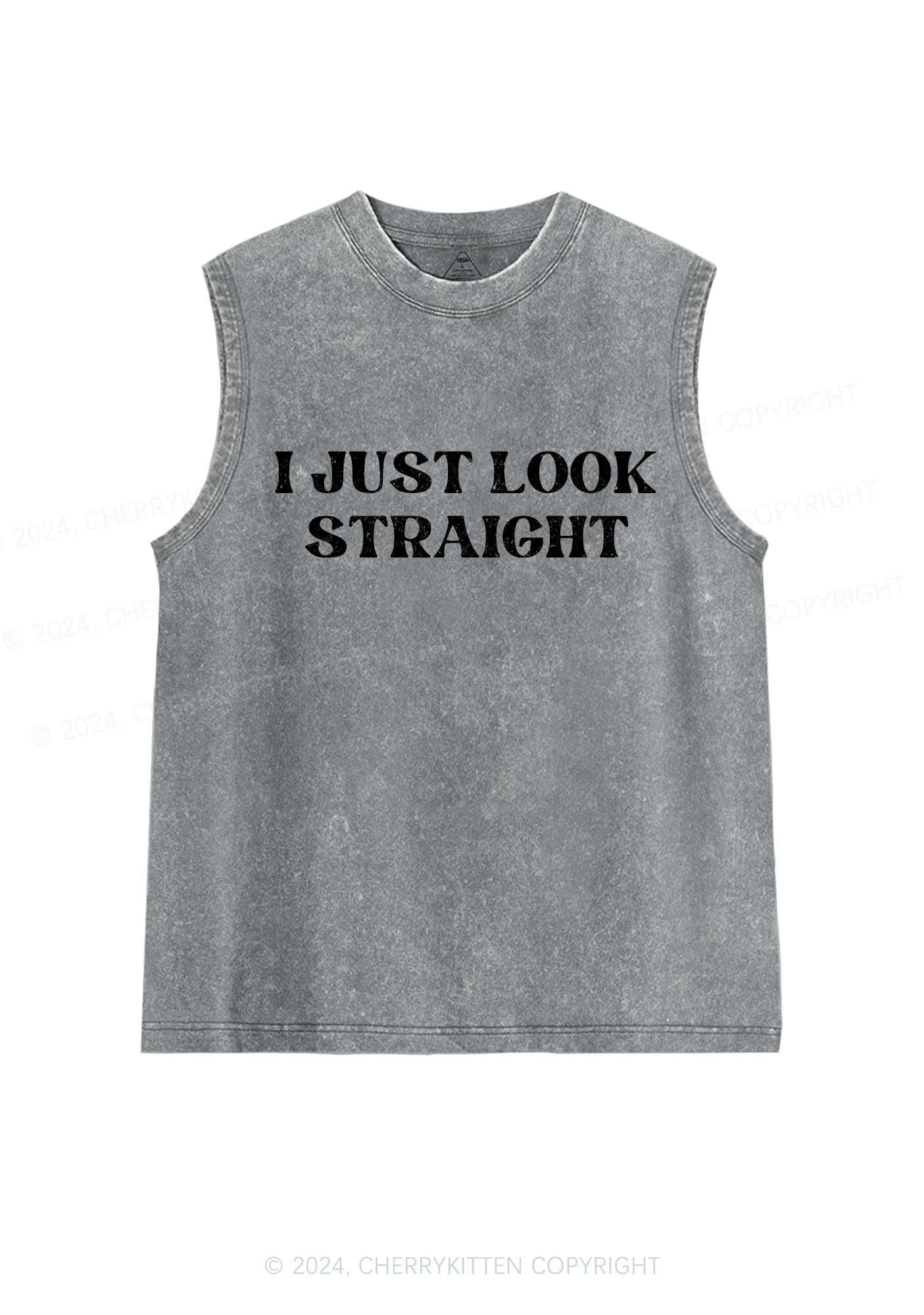 I Just Look Straight Y2K Washed Tank Cherrykitten - Image 5