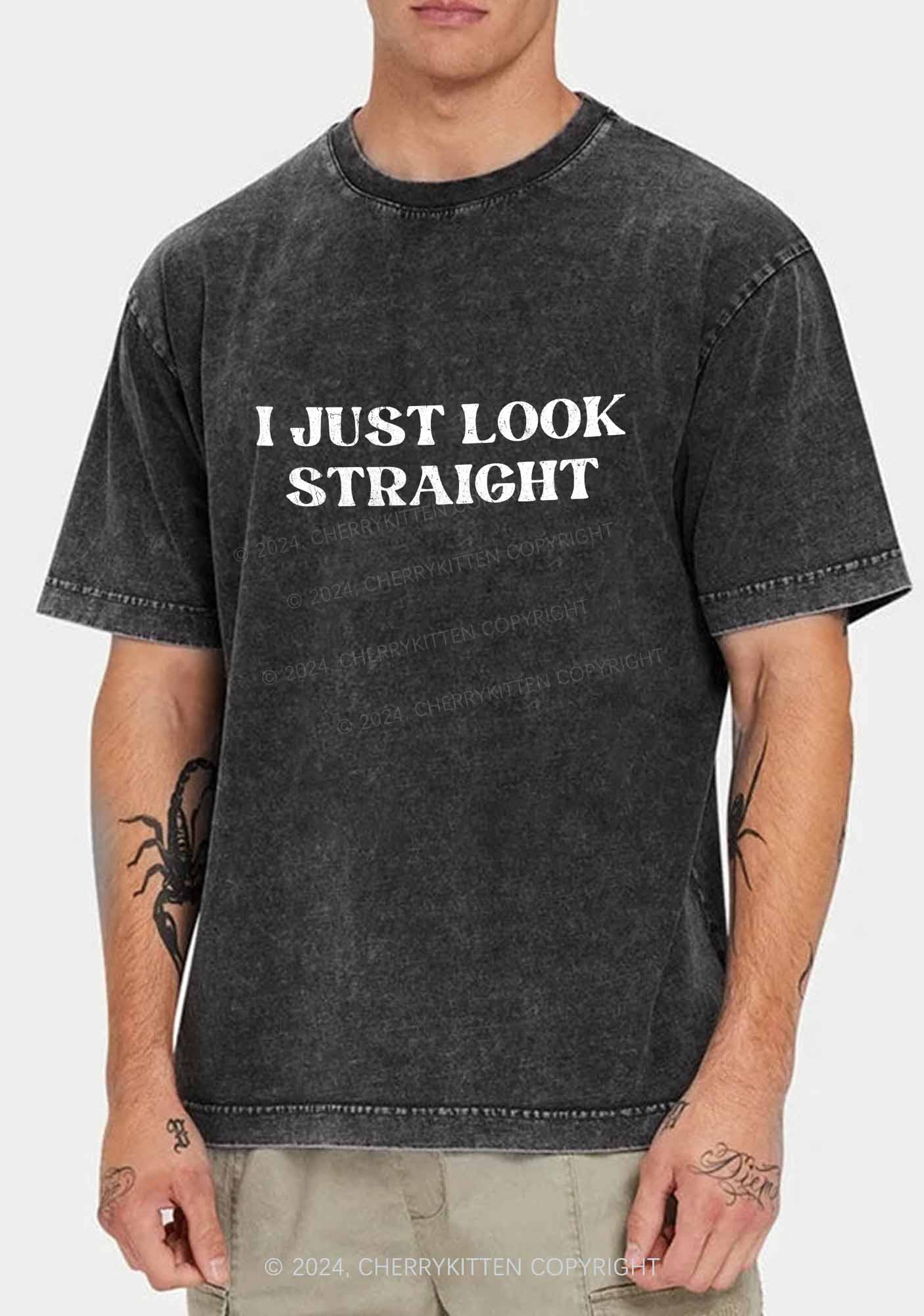 I Just Look Straight Y2K Washed Tee Cherrykitten - Image 2