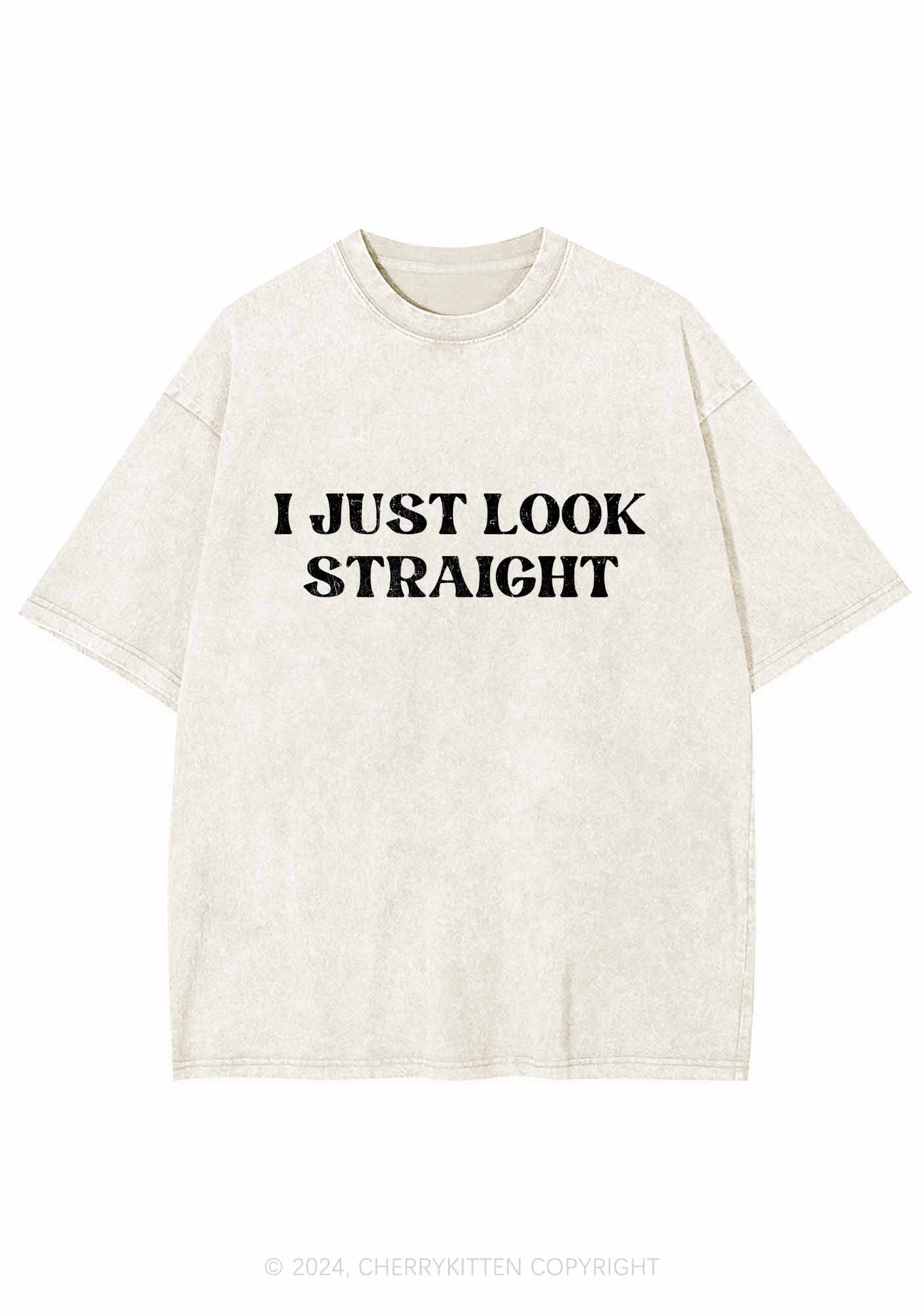 I Just Look Straight Y2K Washed Tee Cherrykitten - Image 3