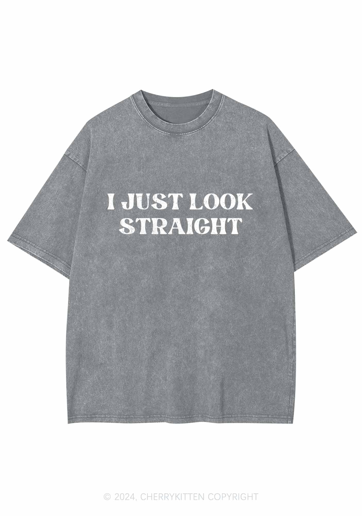I Just Look Straight Y2K Washed Tee Cherrykitten - Image 5