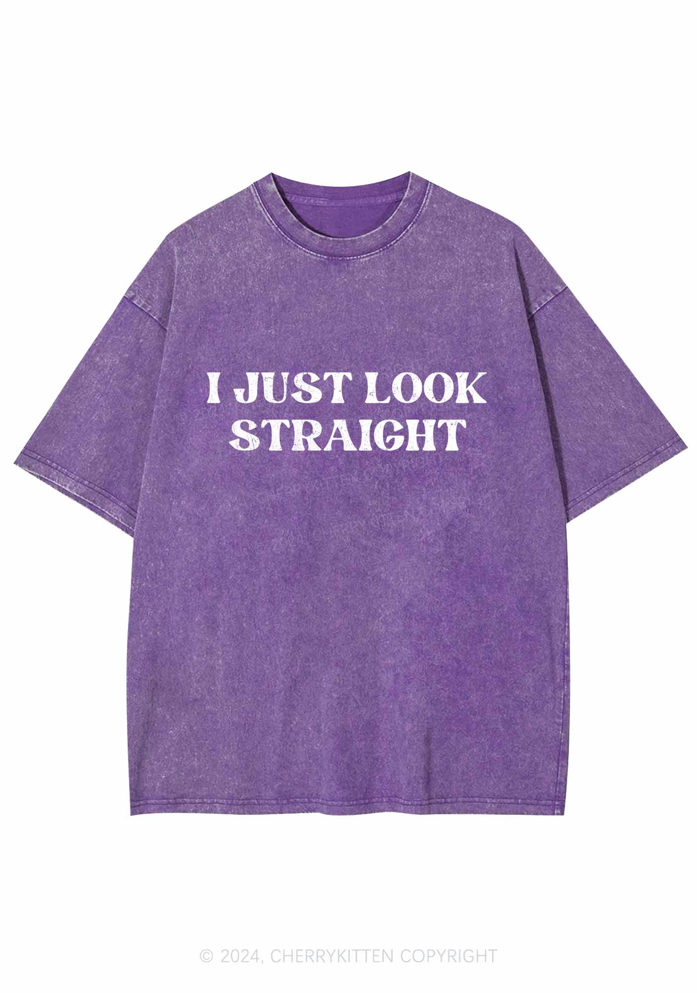 I Just Look Straight Y2K Washed Tee Cherrykitten - Image 6