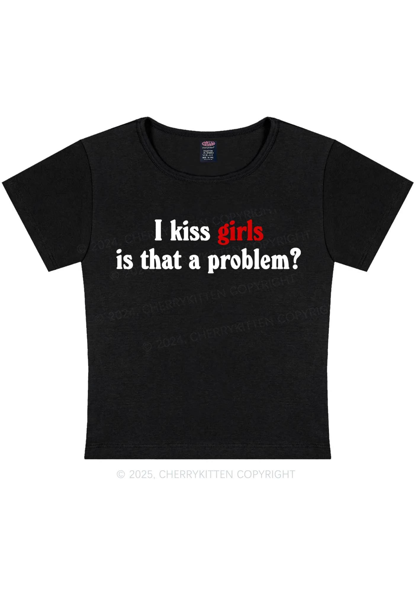 I Kiss Girls Y2K Baby Tee Cherrykitten - Image 3