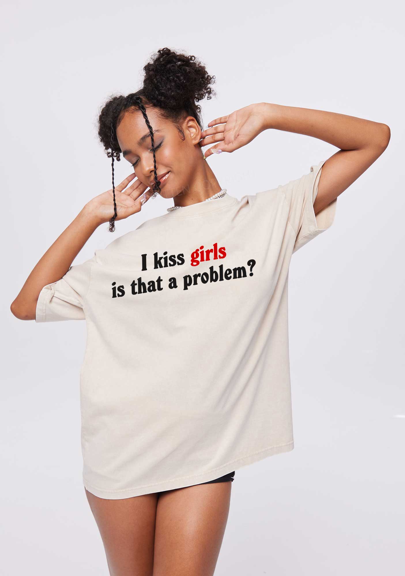 I Kiss Girls Y2K Shirts Washed Tee Cherrykitten - Image 2
