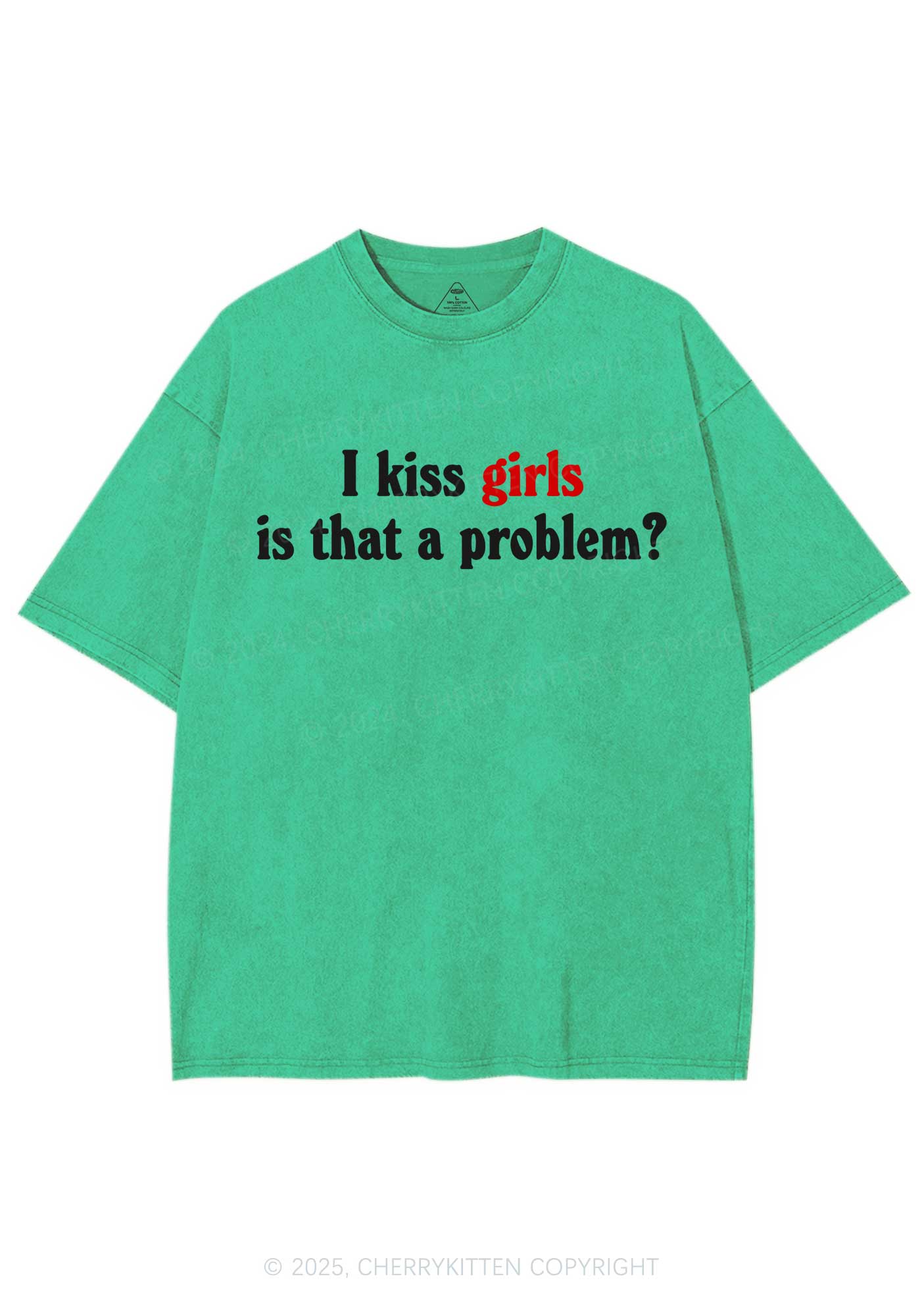 I Kiss Girls Y2K Shirts Washed Tee Cherrykitten - Image 8