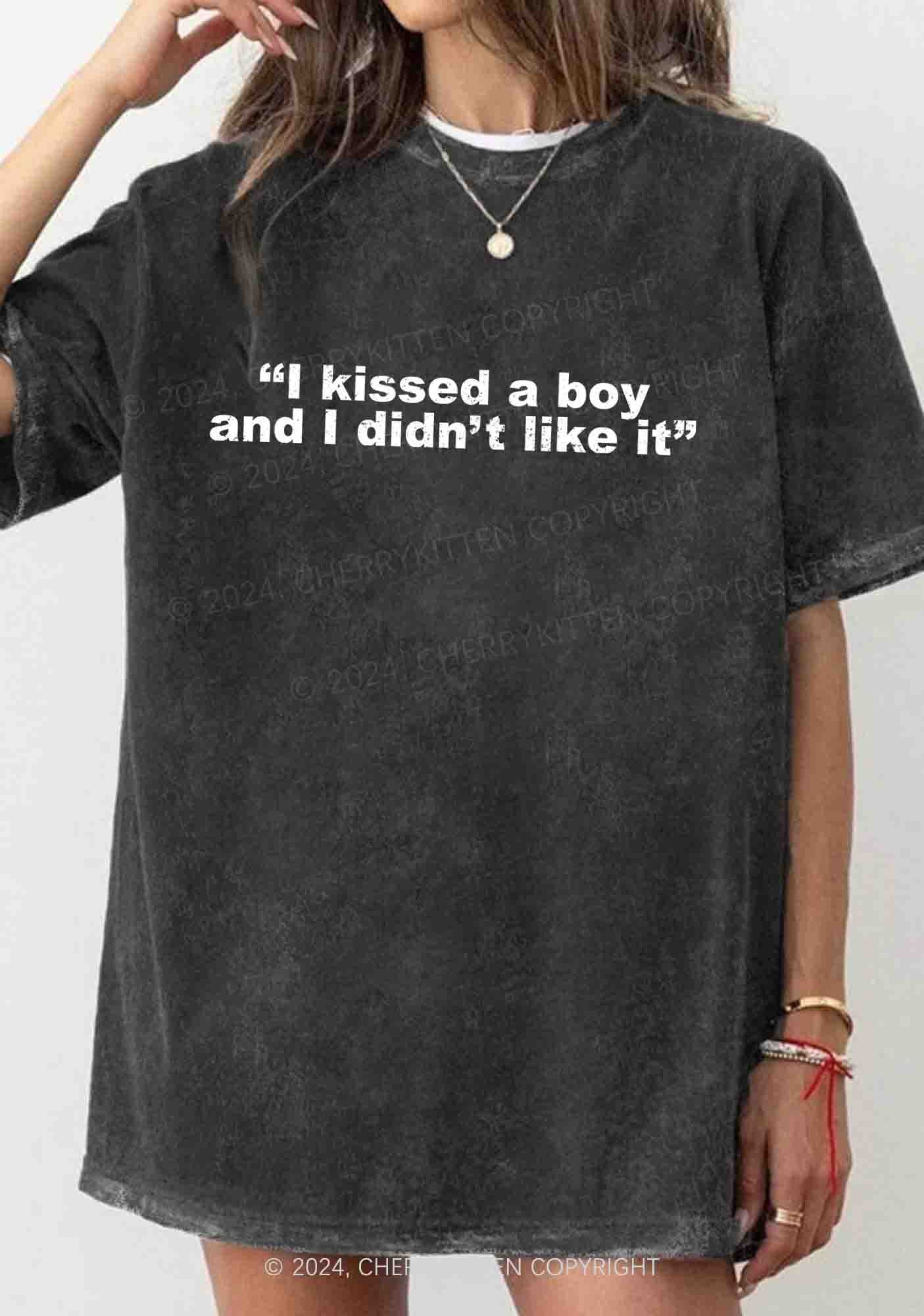 I Kissed A Boy And I Didn't Like It Y2K Washed Tee Cherrykitten - Image 2