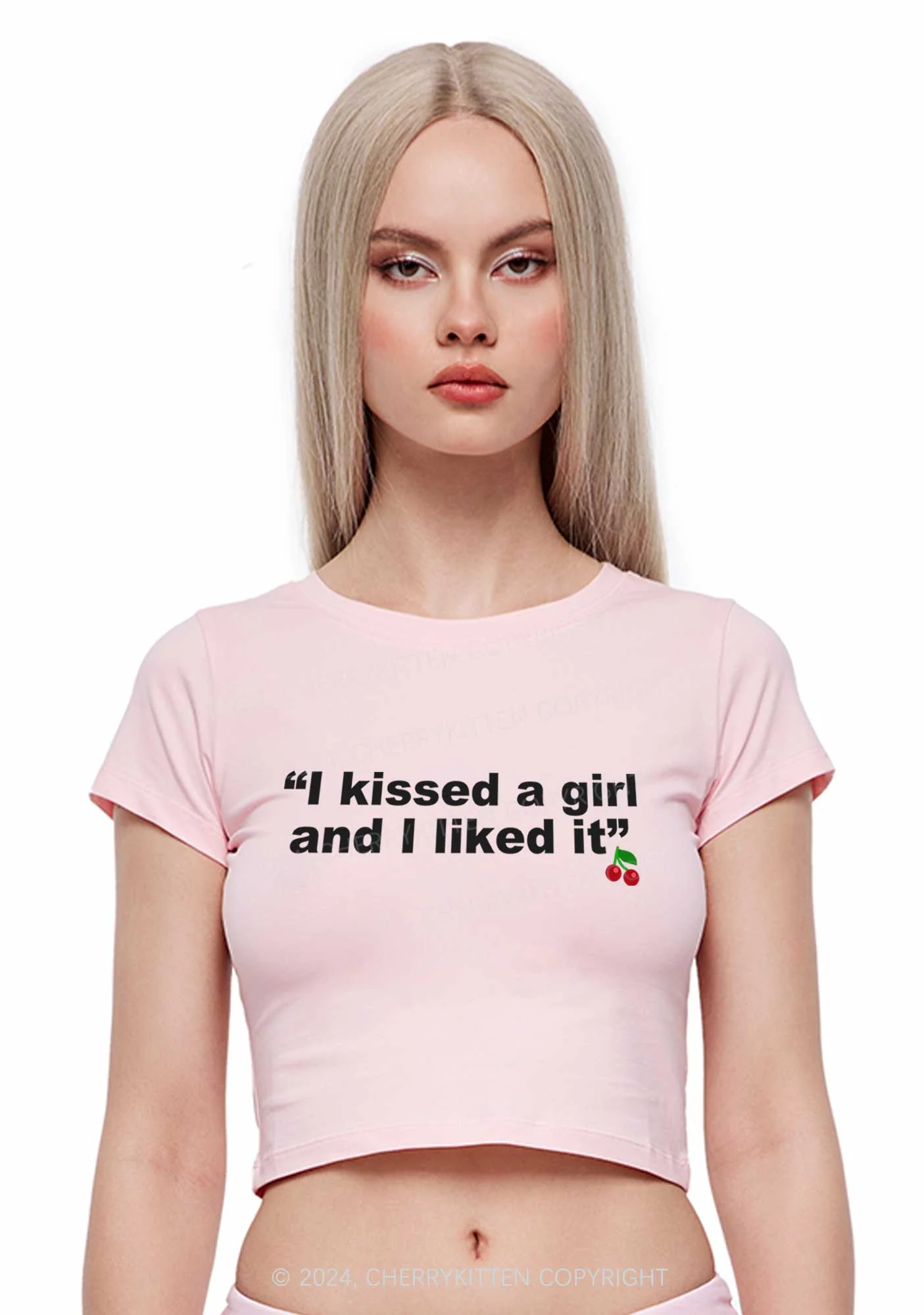 I Kissed A Girl Y2K Baby Tee Cherrykitten - Image 2