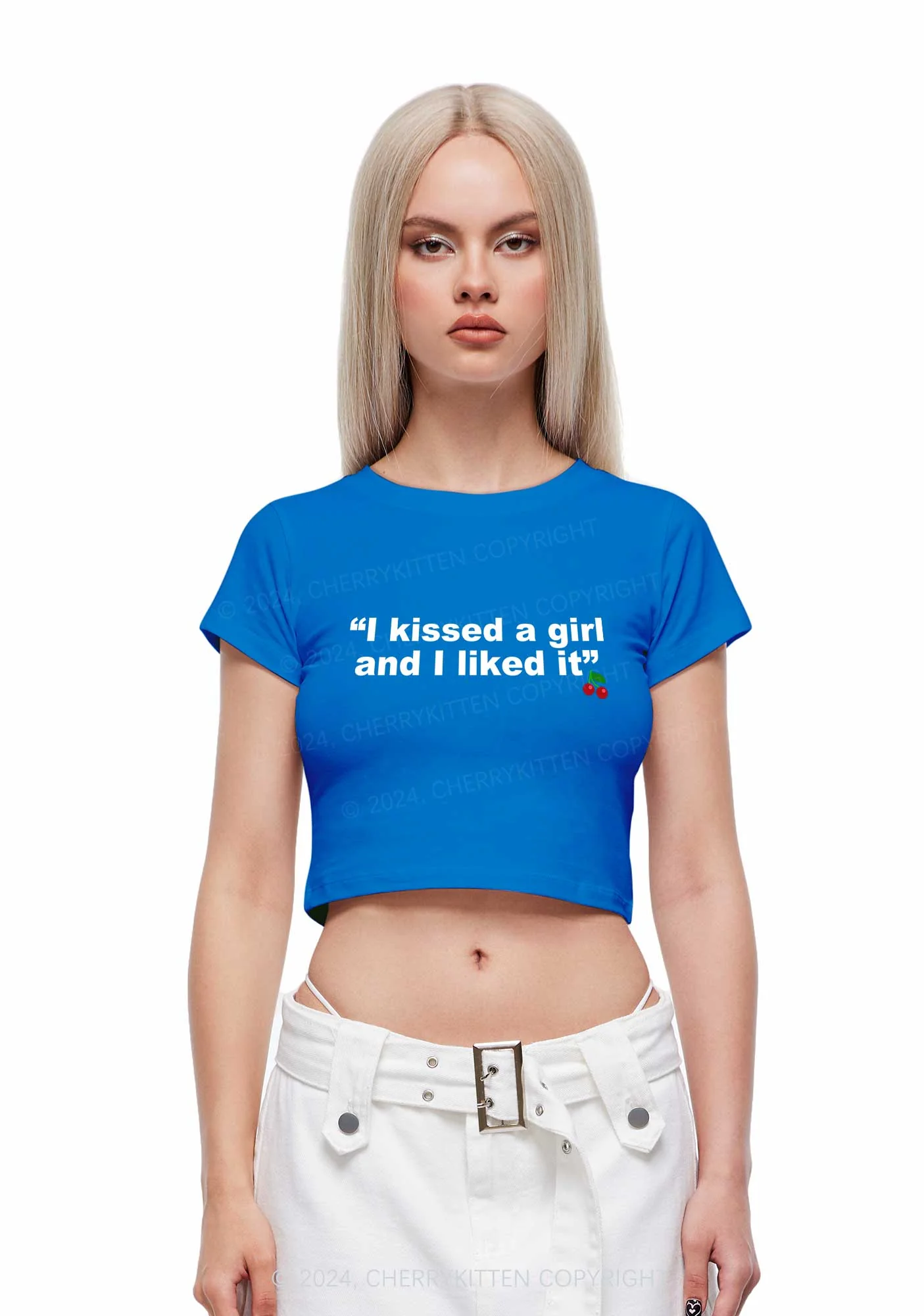 I Kissed A Girl Y2K Baby Tee Cherrykitten - Image 4