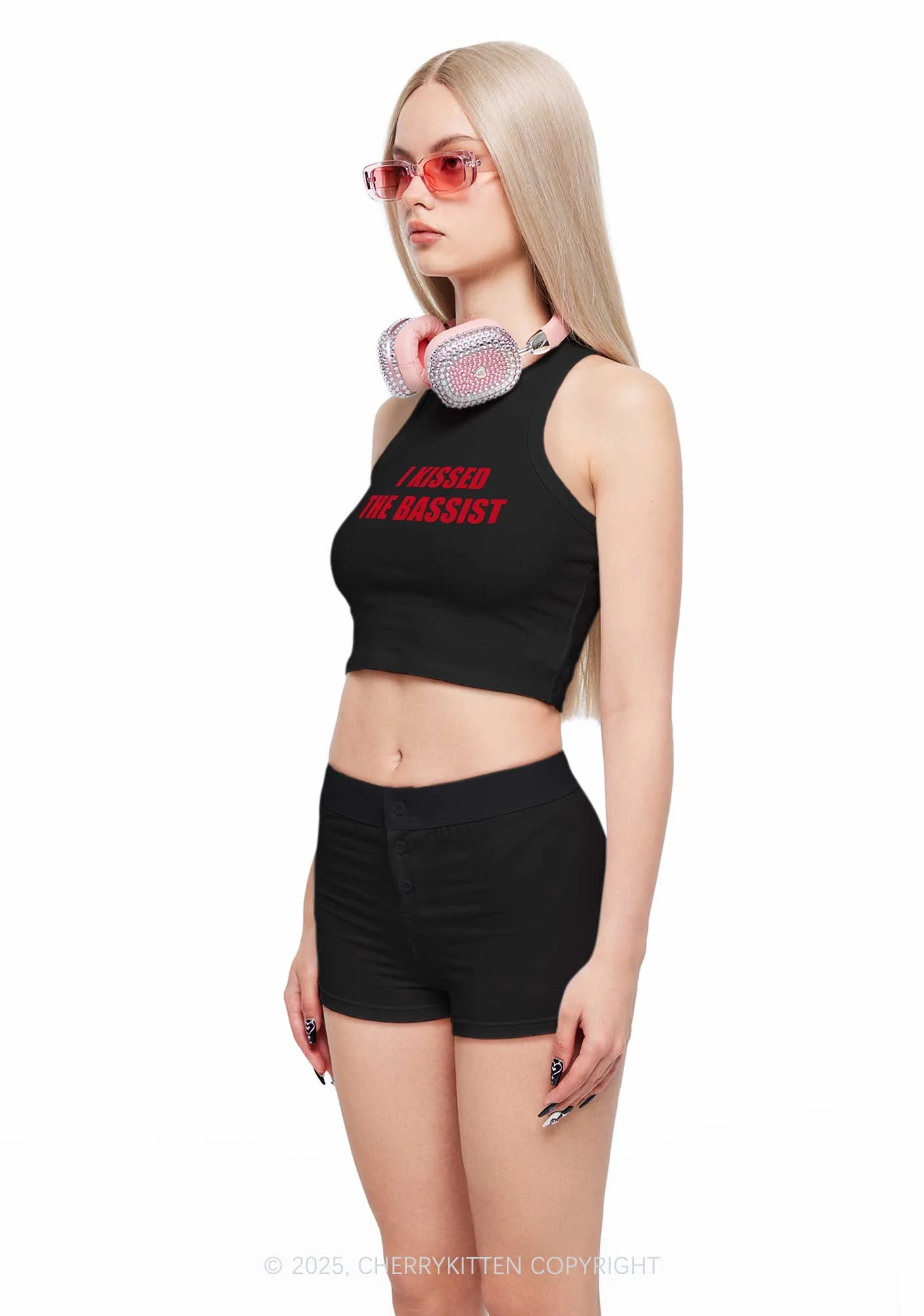 I Kissed The Bassist Y2K Crop Tank Top Cherrykitten - Image 2