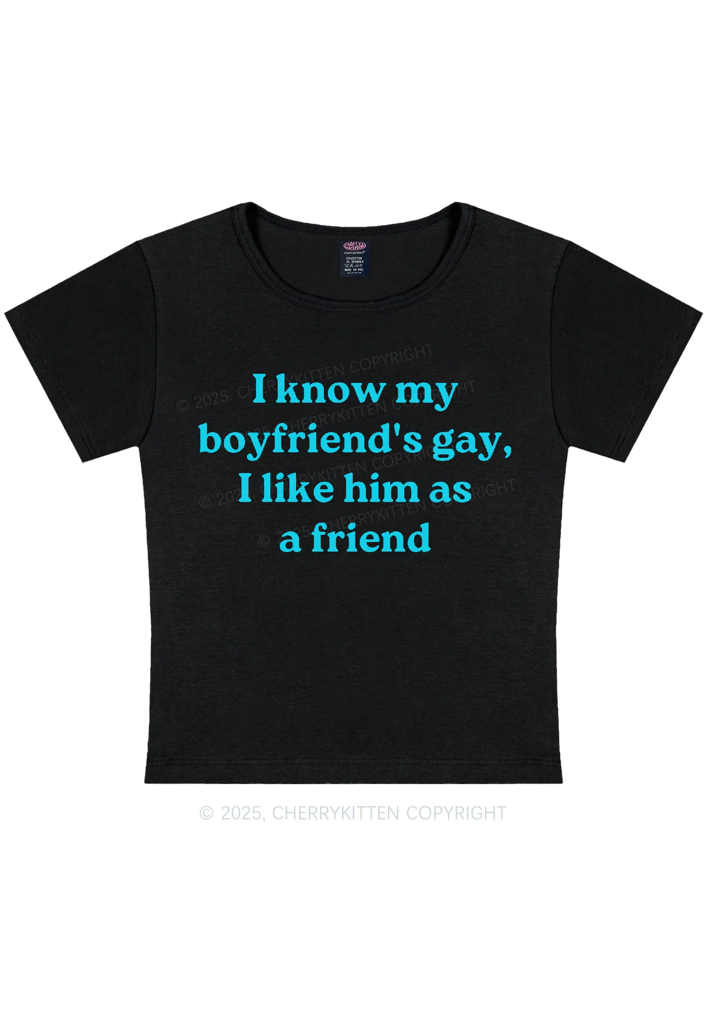 I Know My BF Is Gay Pride Y2K Baby Tee Cherrykitten - Image 3