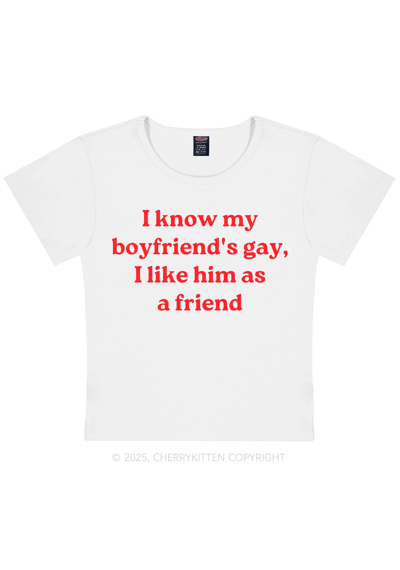 I Know My BF Is Gay Pride Y2K Baby Tee Cherrykitten - Image 4