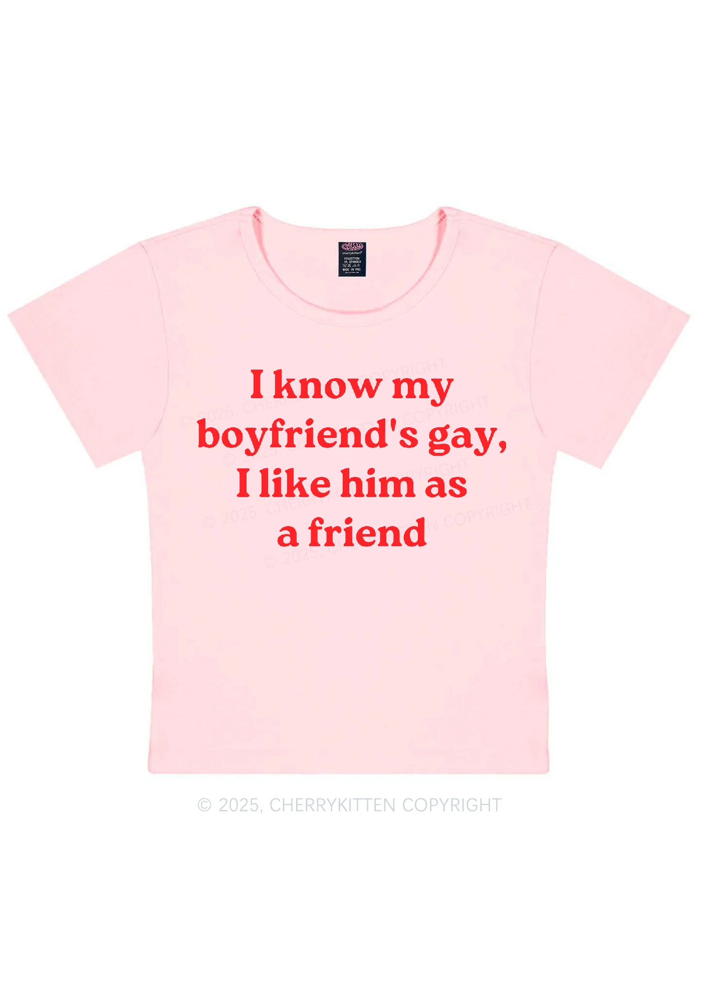 I Know My BF Is Gay Pride Y2K Baby Tee Cherrykitten - Image 5