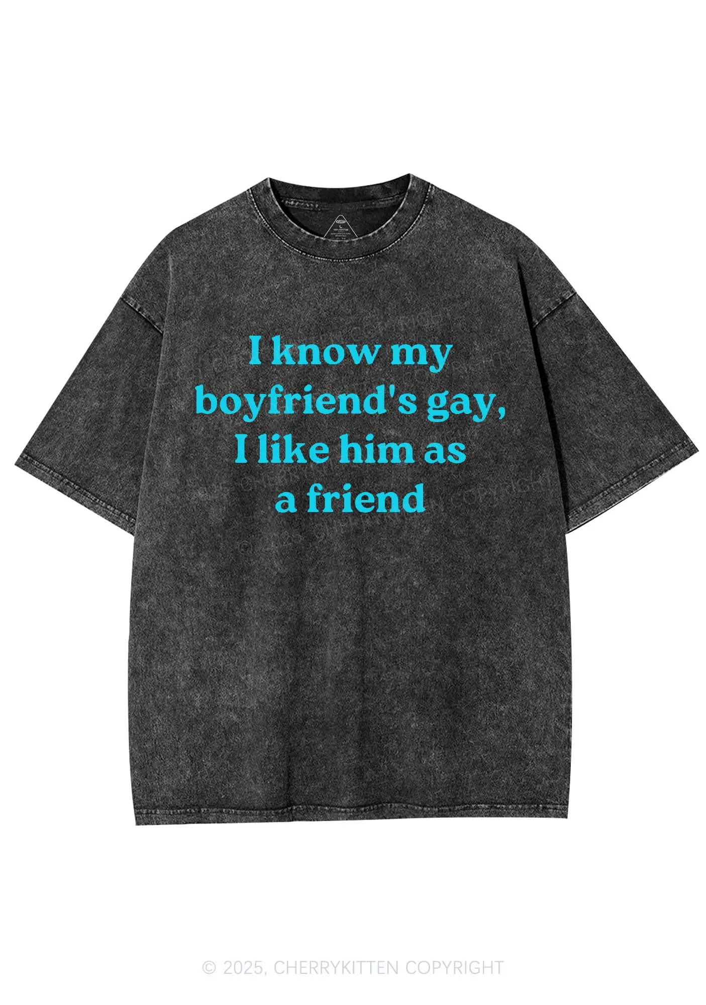 I Know My BF Is Gay Pride Y2K Shirts Washed Tee Cherrykitten - Image 3