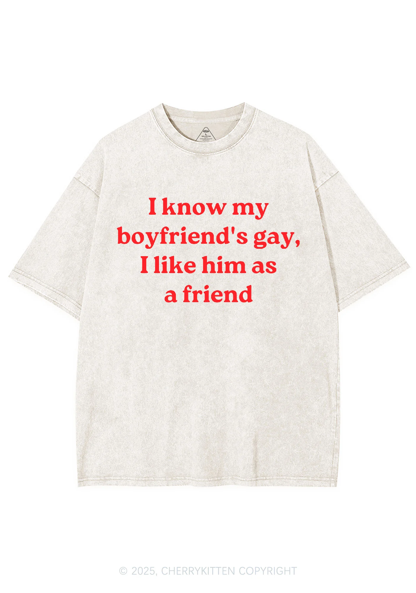 I Know My BF Is Gay Pride Y2K Shirts Washed Tee Cherrykitten - Image 4