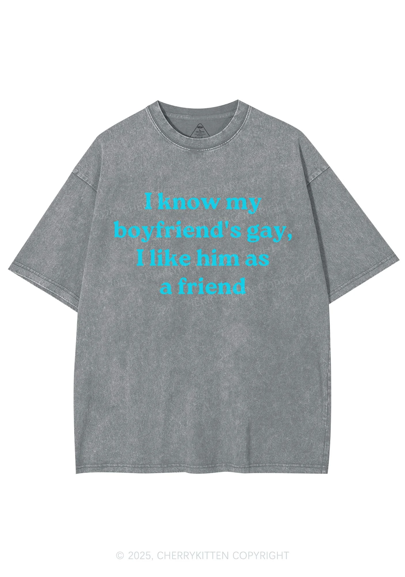 I Know My BF Is Gay Pride Y2K Shirts Washed Tee Cherrykitten - Image 6