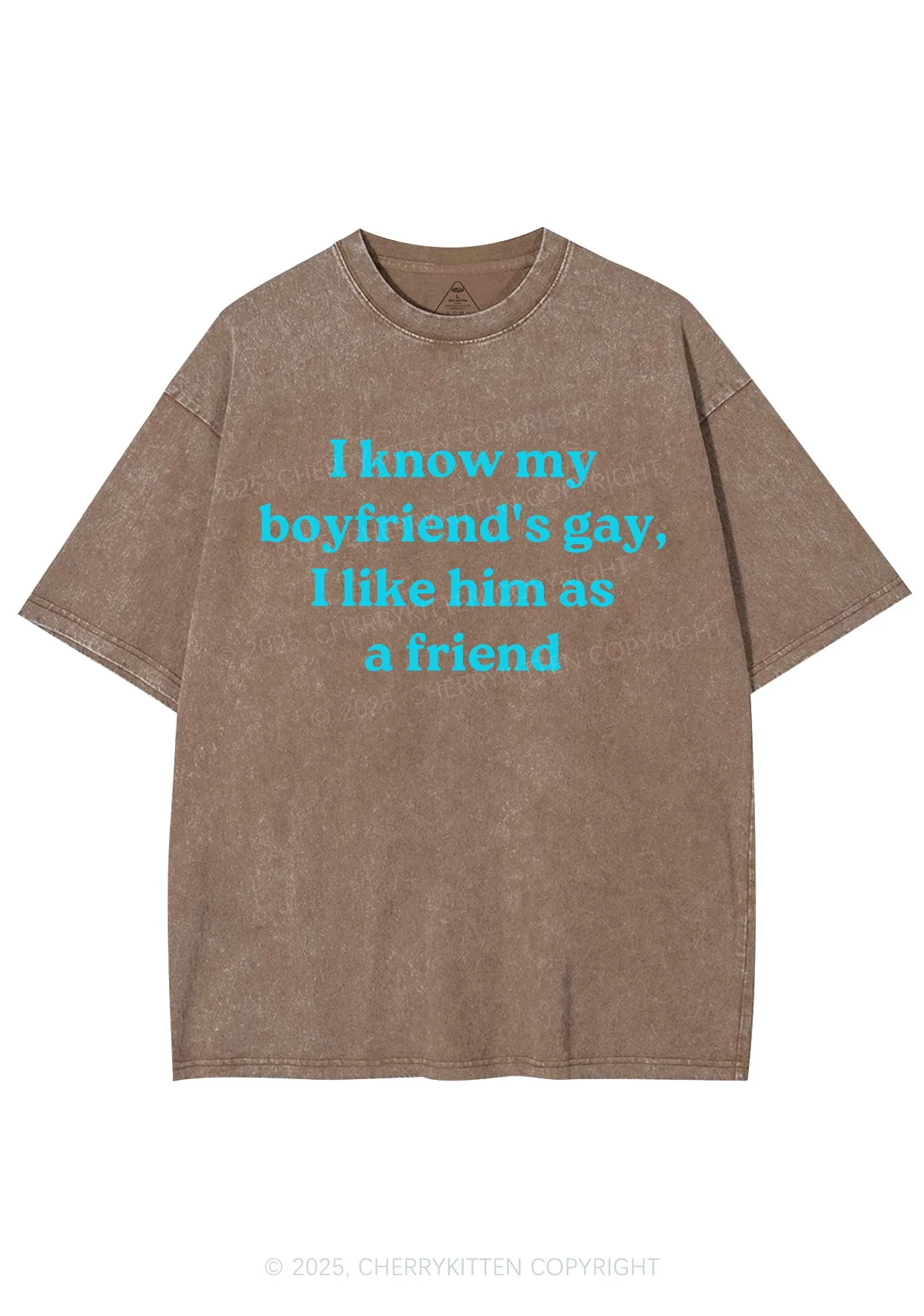 I Know My BF Is Gay Pride Y2K Shirts Washed Tee Cherrykitten - Image 7