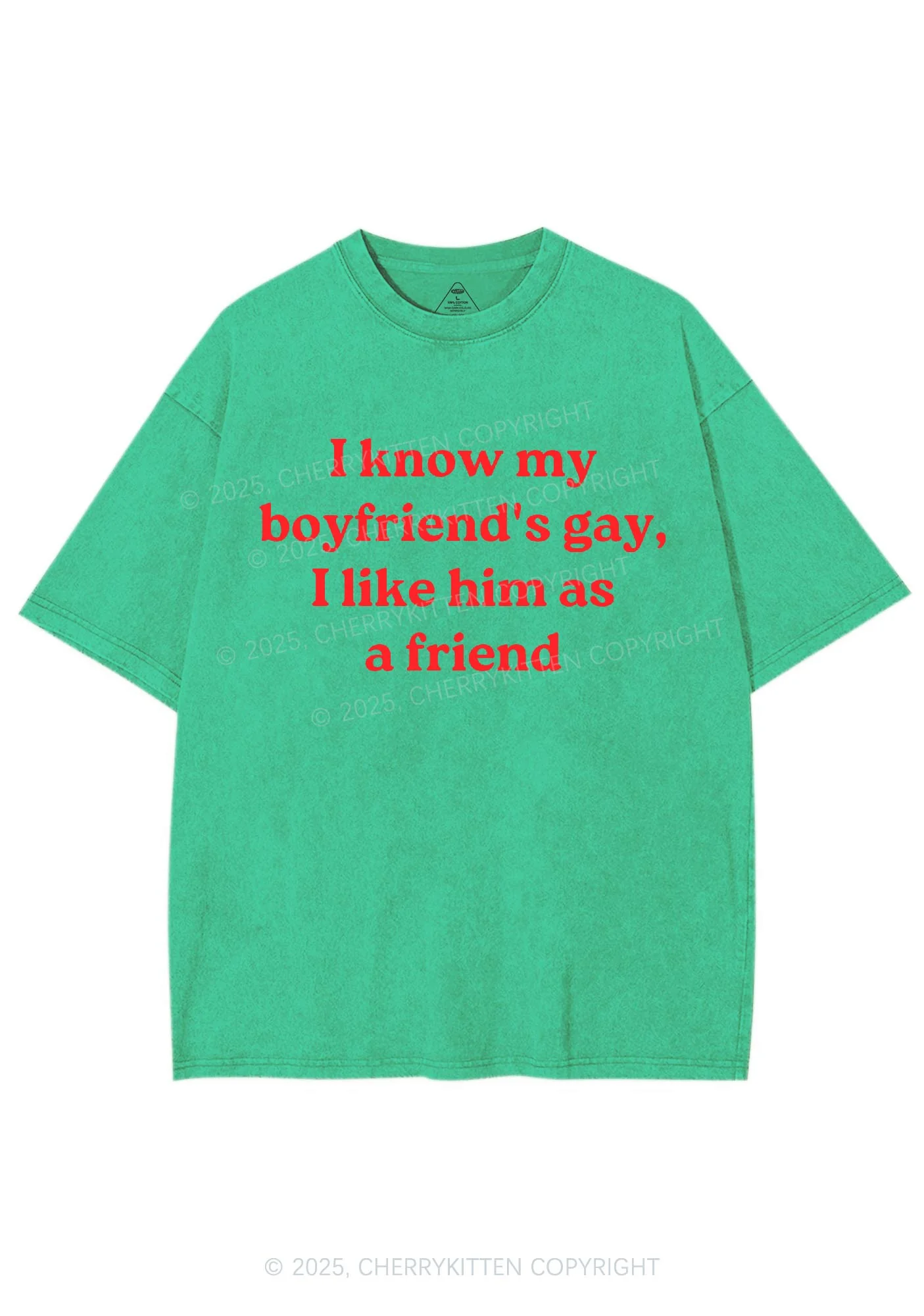 I Know My BF Is Gay Pride Y2K Shirts Washed Tee Cherrykitten - Image 8
