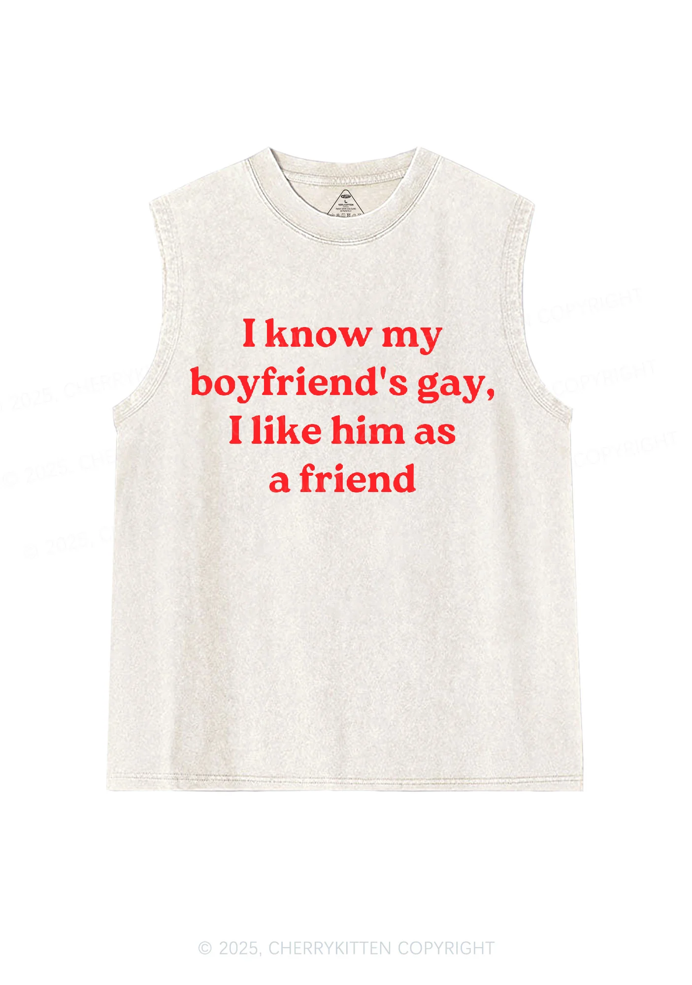 I Know My BF Is Gay Pride Y2K Washed Muscle Tank Cherrykitten - Image 3