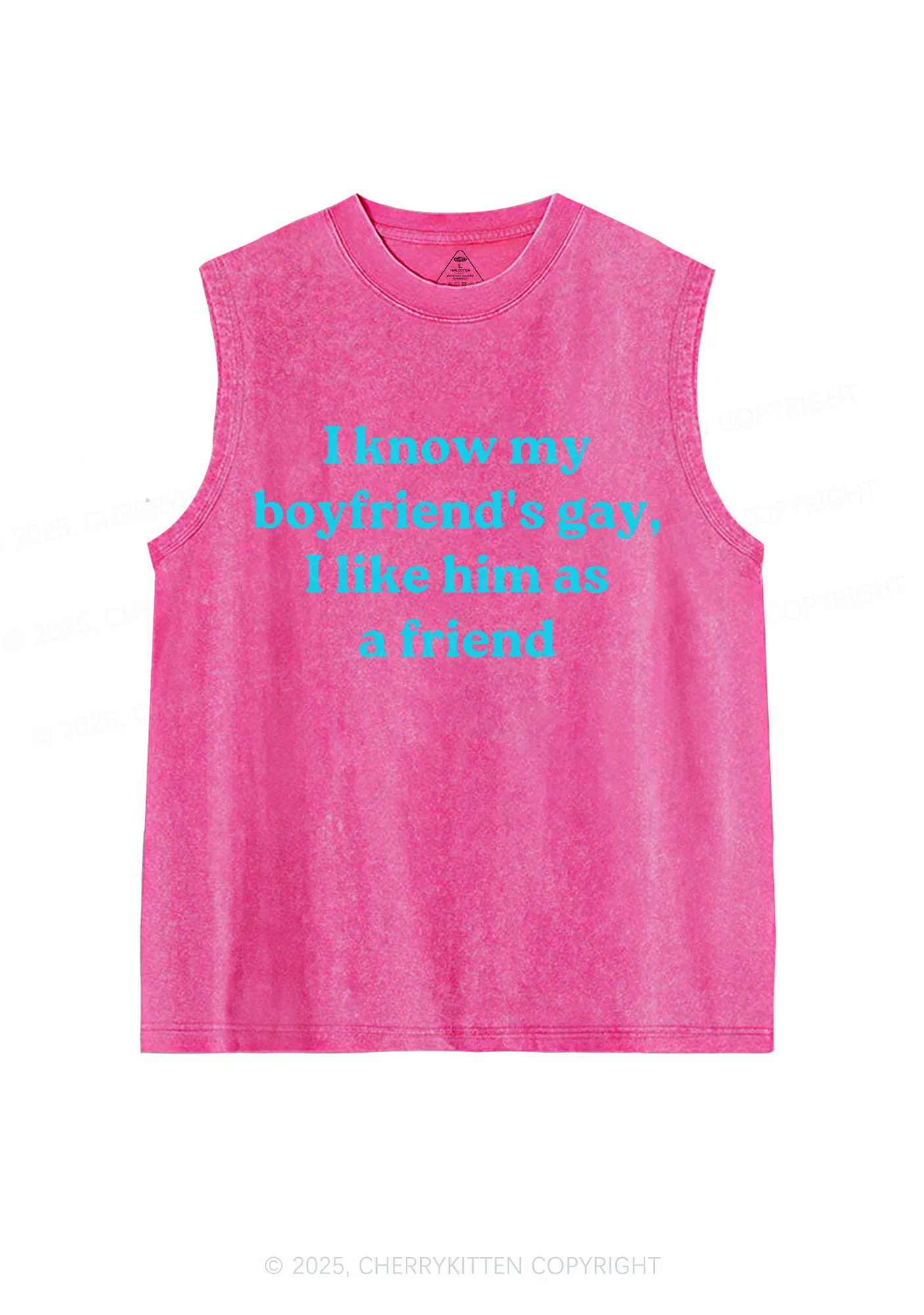 I Know My BF Is Gay Pride Y2K Washed Muscle Tank Cherrykitten - Image 4