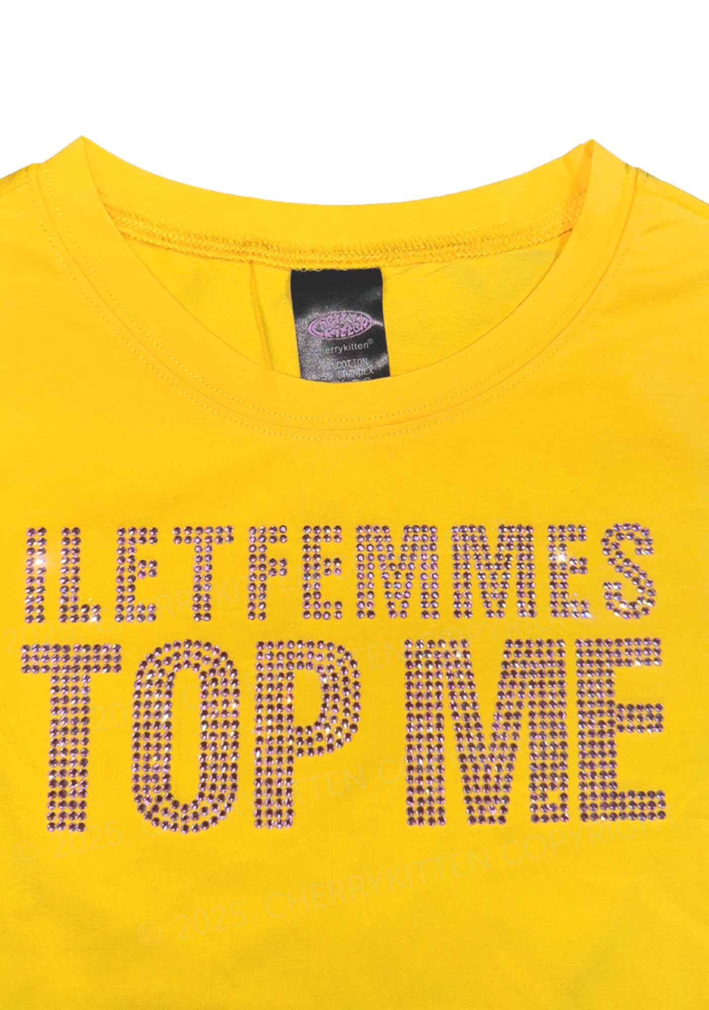 Rhinestone I Let Femmes Top Me Pride Y2K Baby Tee Cherrykitten - Image 3