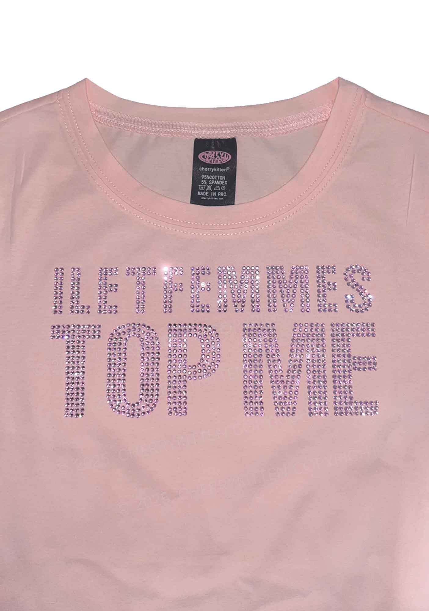 Rhinestone I Let Femmes Top Me Pride Y2K Baby Tee Cherrykitten - Image 4