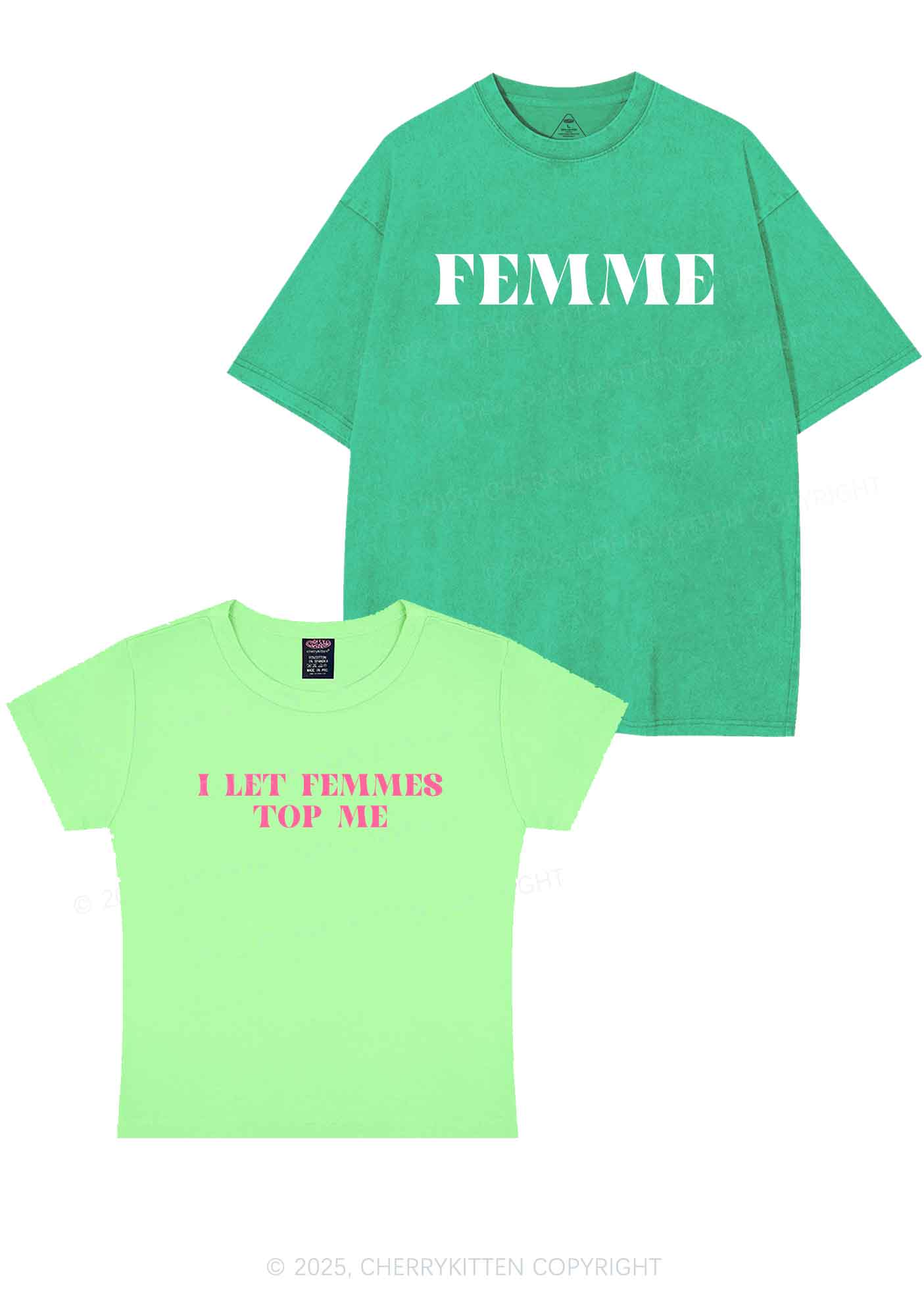 I Let Femmes Top Me Y2K Valentine's Day Couple Shirt Cherrykitten - Image 12