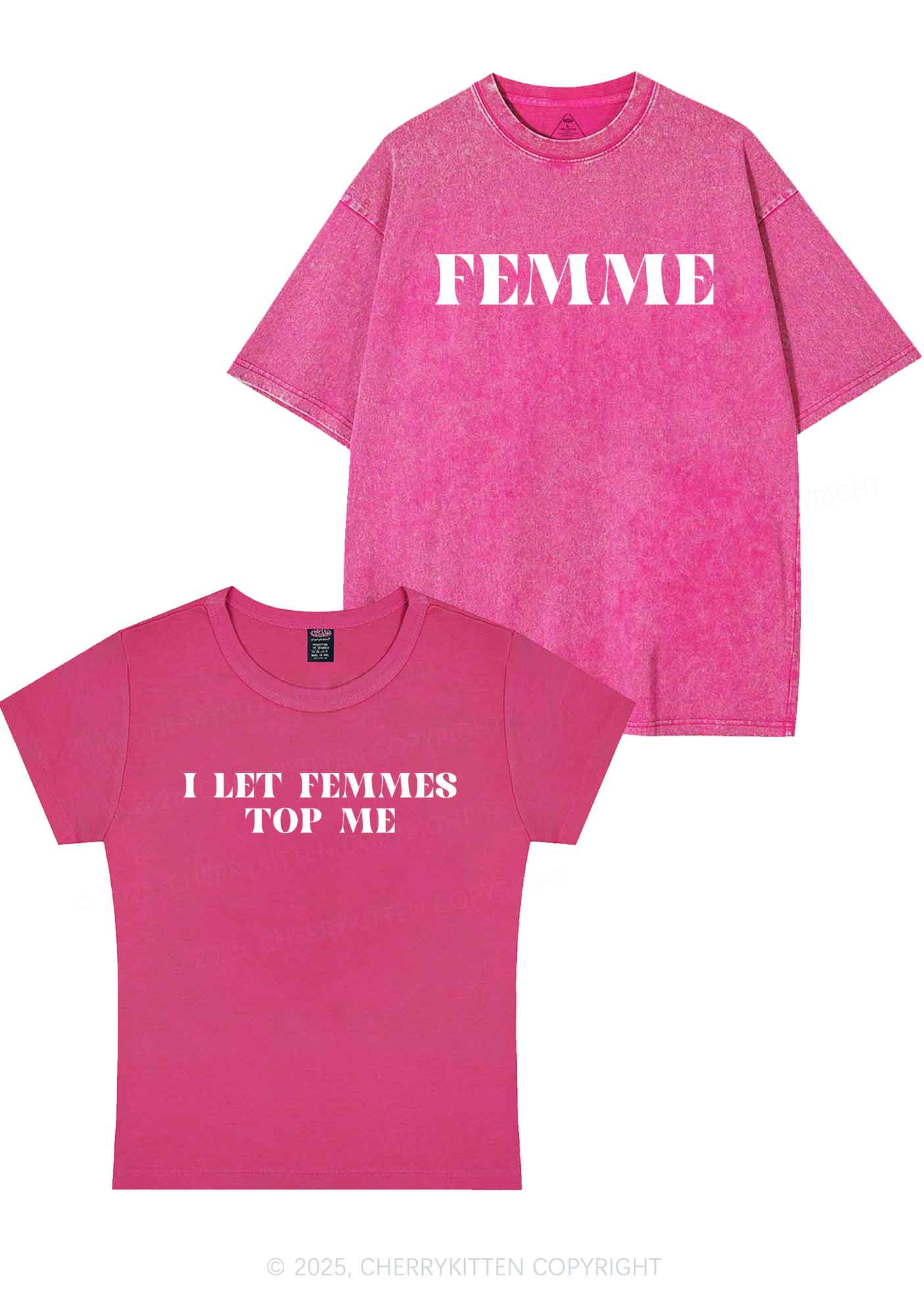 I Let Femmes Top Me Y2K Valentine's Day Couple Shirt Cherrykitten - Image 6