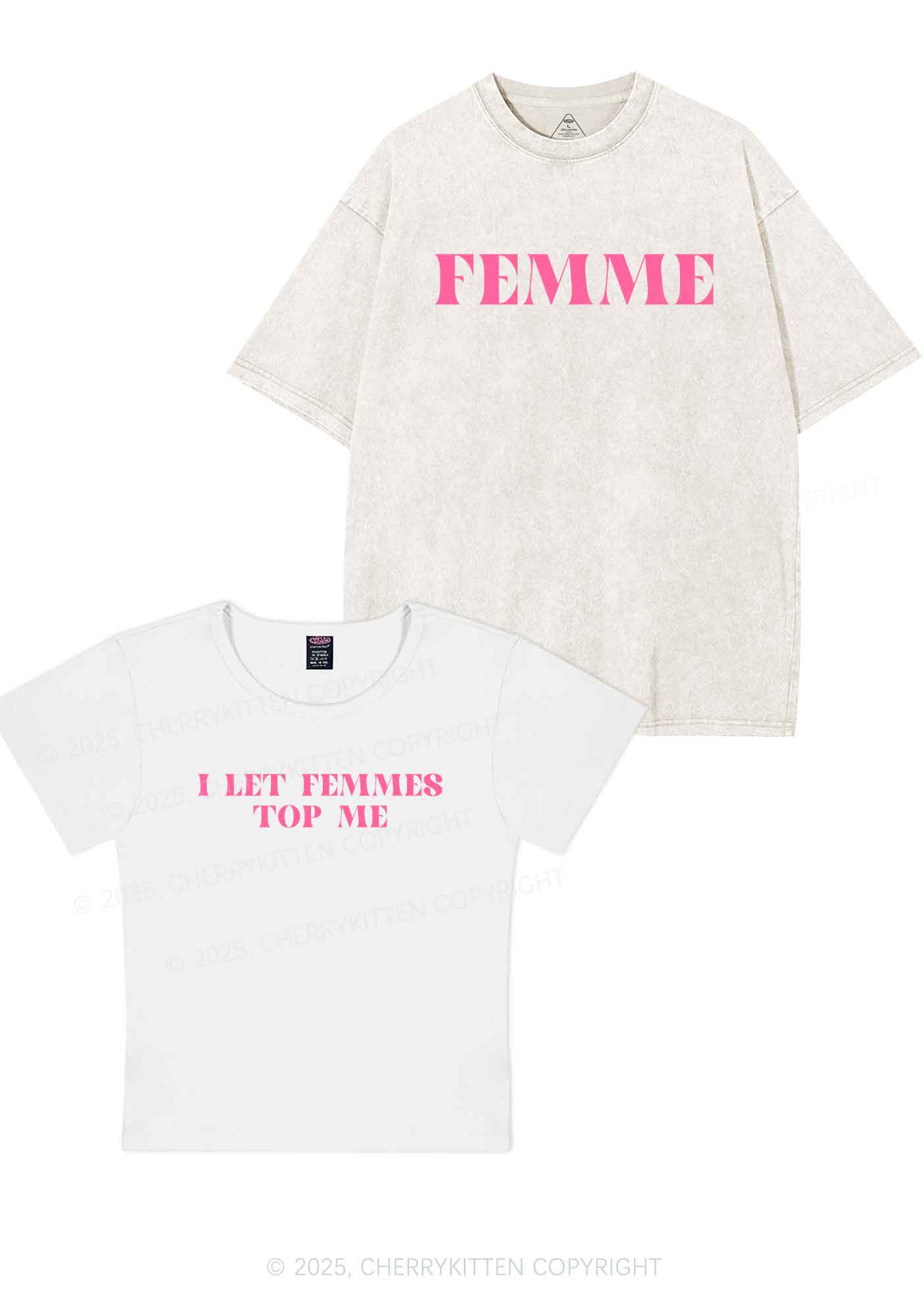 I Let Femmes Top Me Y2K Valentine's Day Couple Shirt Cherrykitten - Image 7