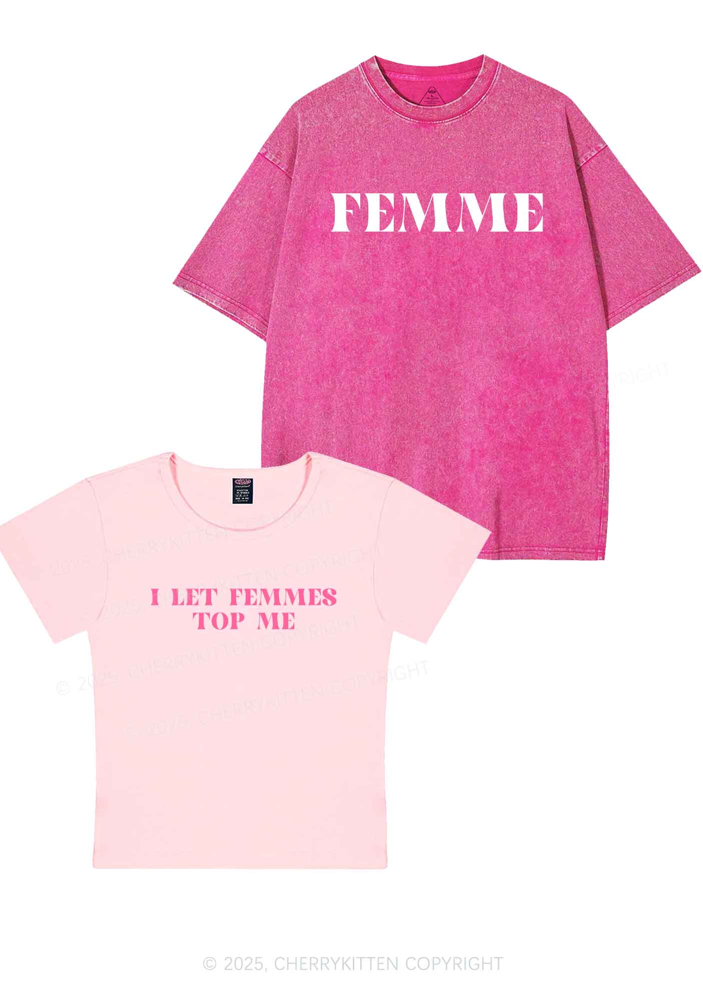 I Let Femmes Top Me Y2K Valentine's Day Couple Shirt Cherrykitten - Image 9