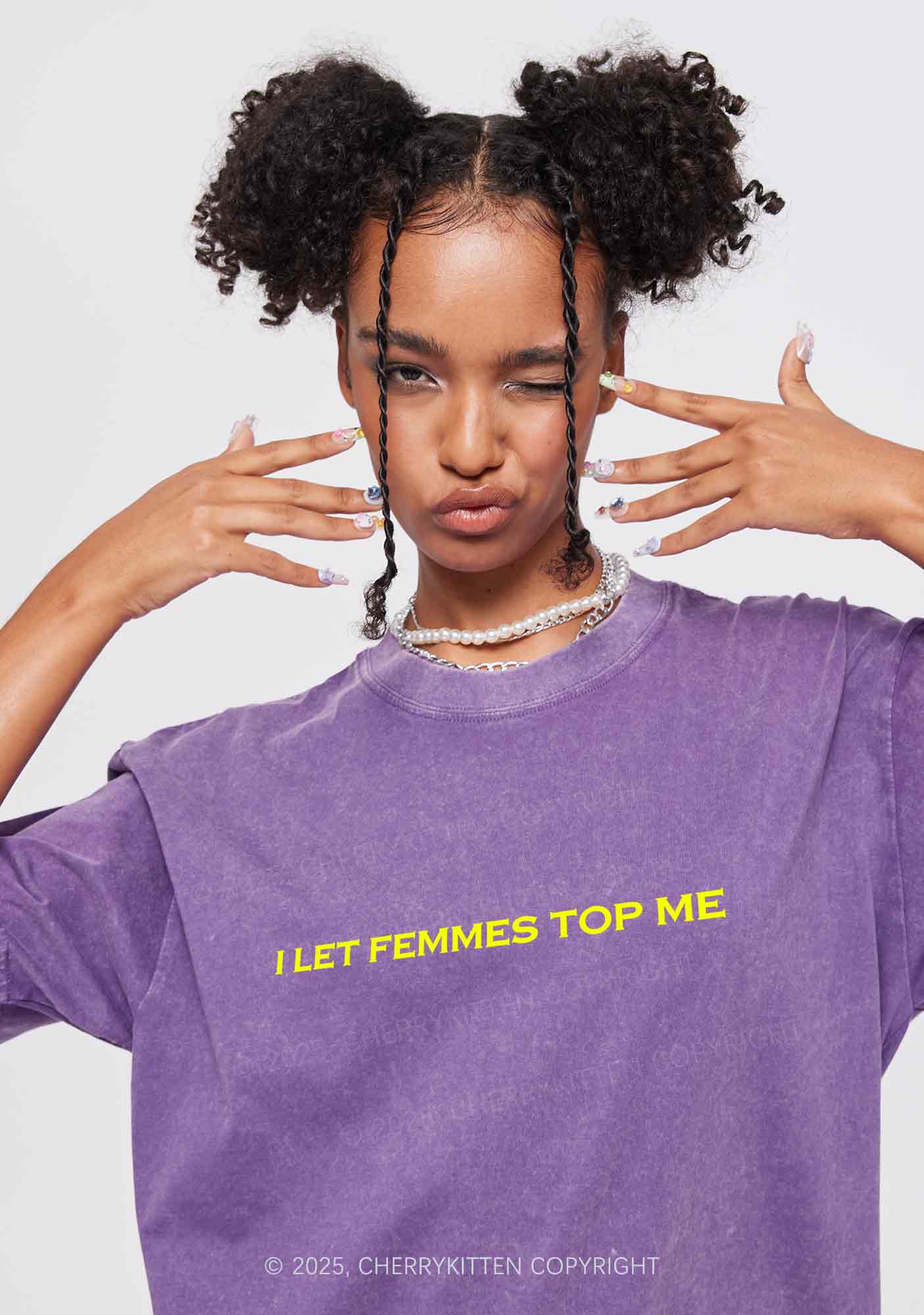 I Let Femmes Top Me Y2K Washed Tee Cherrykitten - Image 2