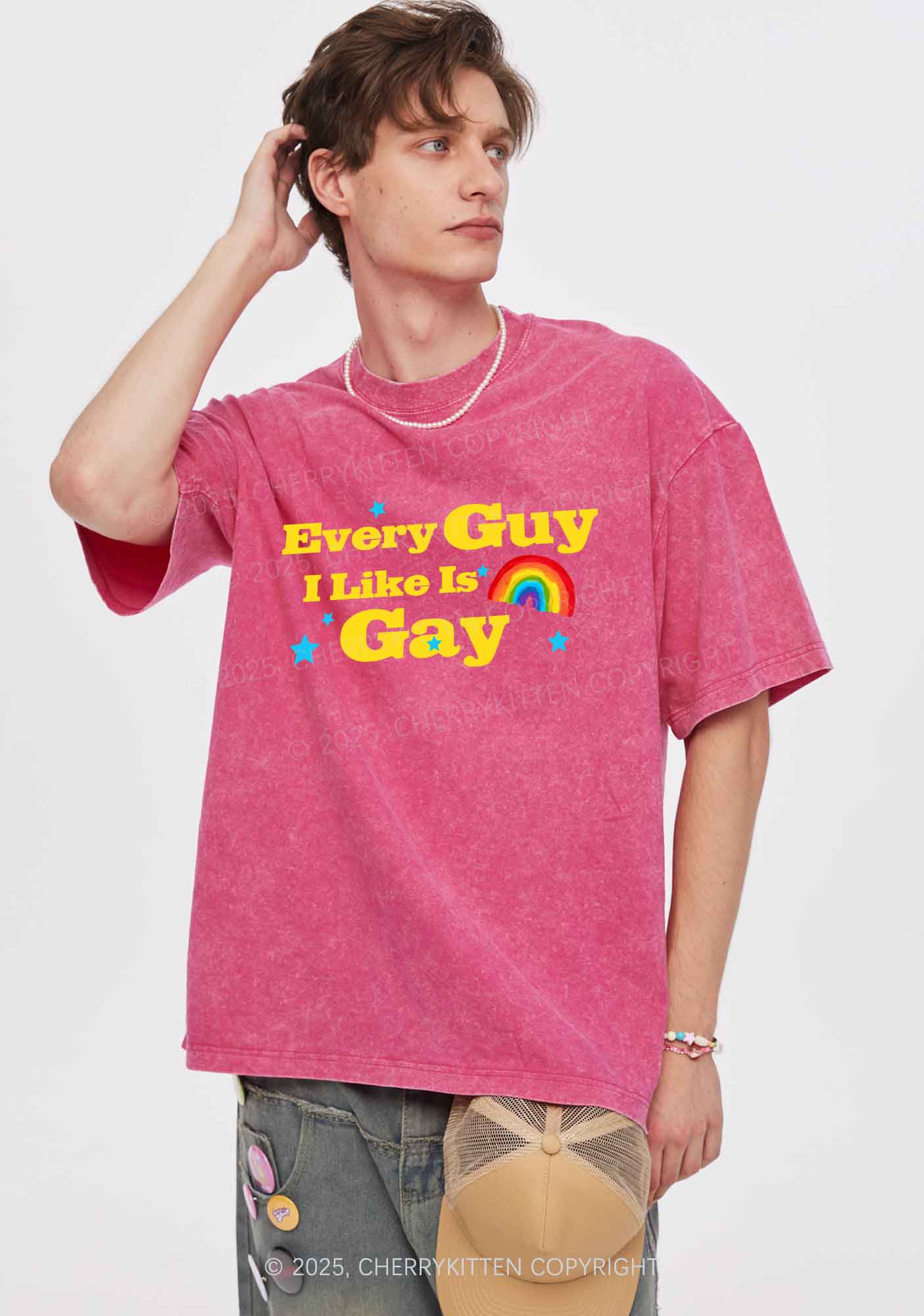 I Like Gay Pride Y2K Shirts Washed Tee Cherrykitten - Image 2