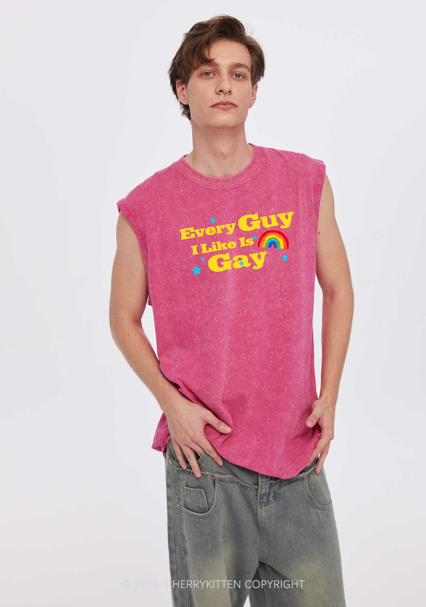 I Like Gay Pride Y2K Washed Muscle Tank Cherrykitten - Image 2