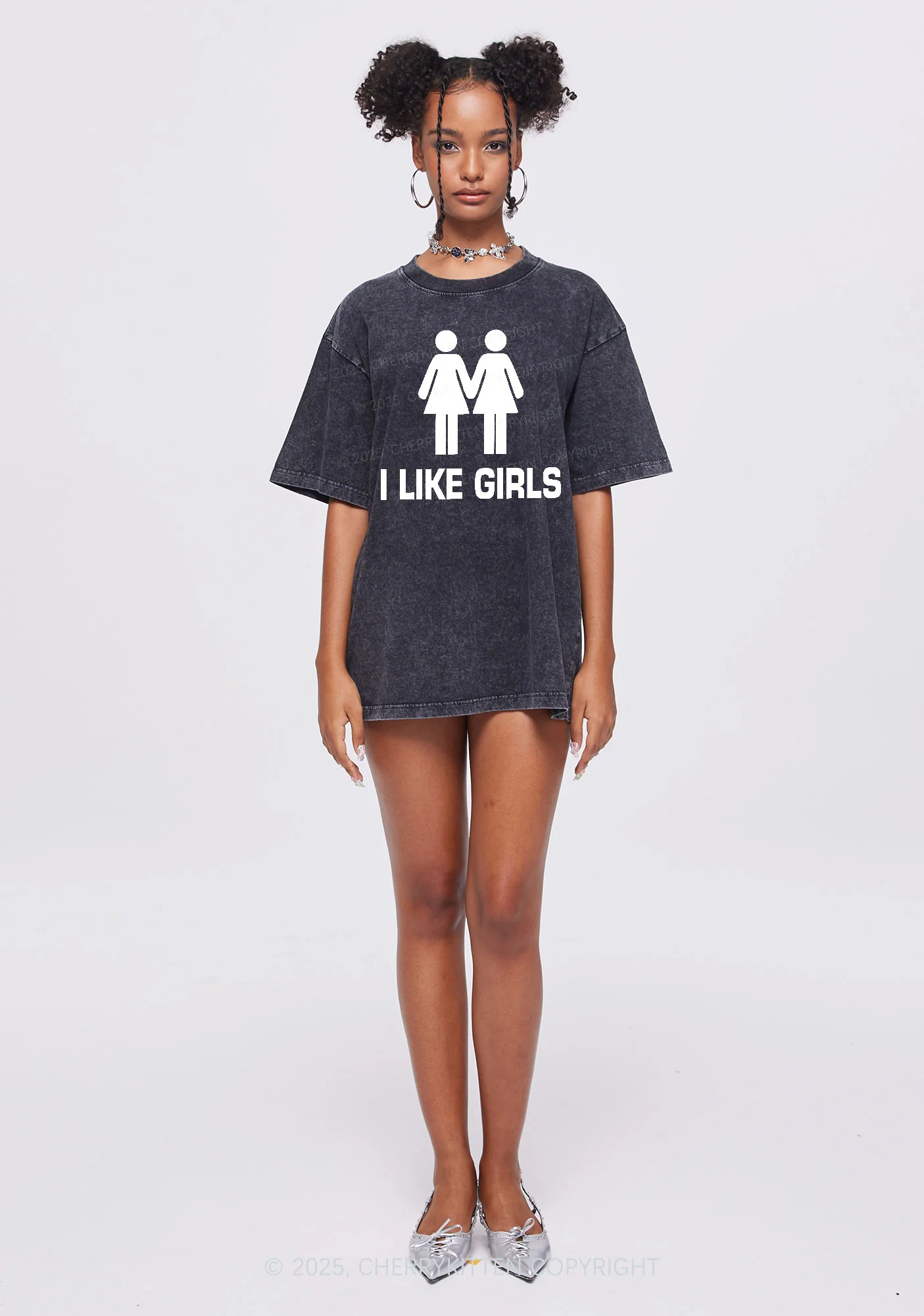 I Like Girls Pride Y2K Shirts Washed Tee Cherrykitten - Image 2