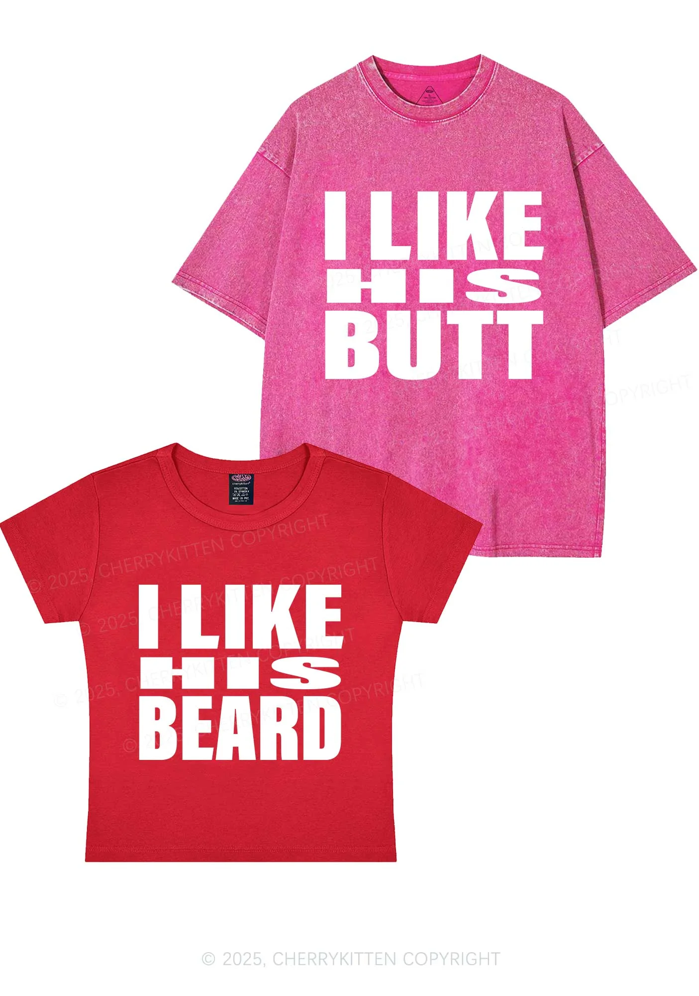 I Like His Beard Y2K Valentine's Day Couple Shirt Cherrykitten - Image 5