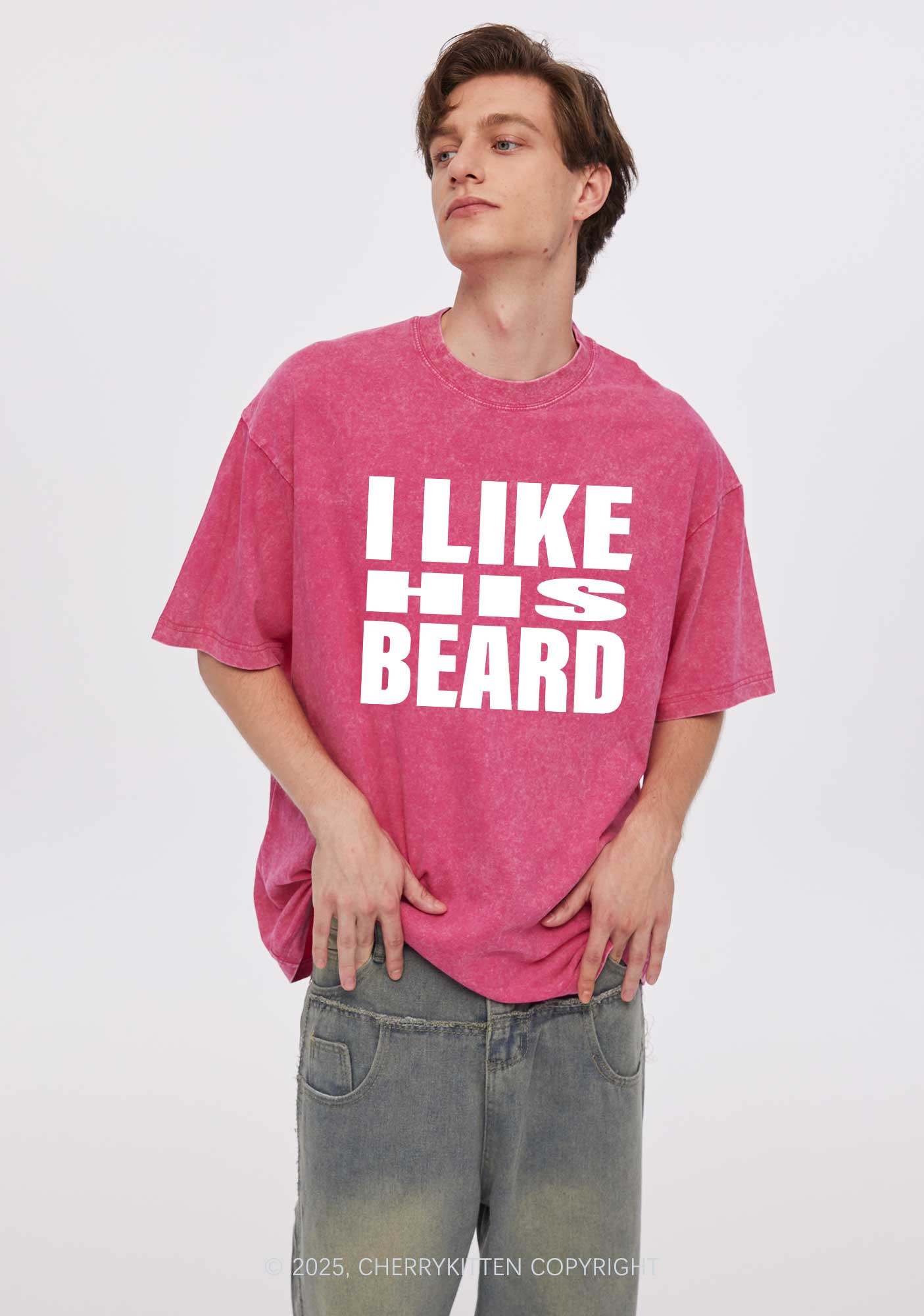 I Like His Beard Y2K Valentine's Day Washed Tee Cherrykitten - Image 2
