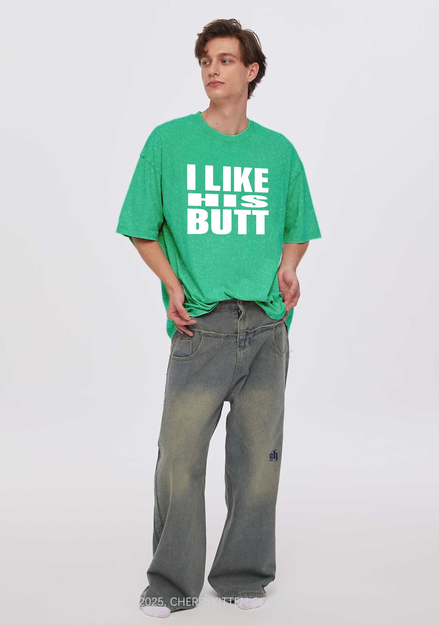 I Like His Beard Y2K Valentine's Day Washed Tee Cherrykitten - Image 3