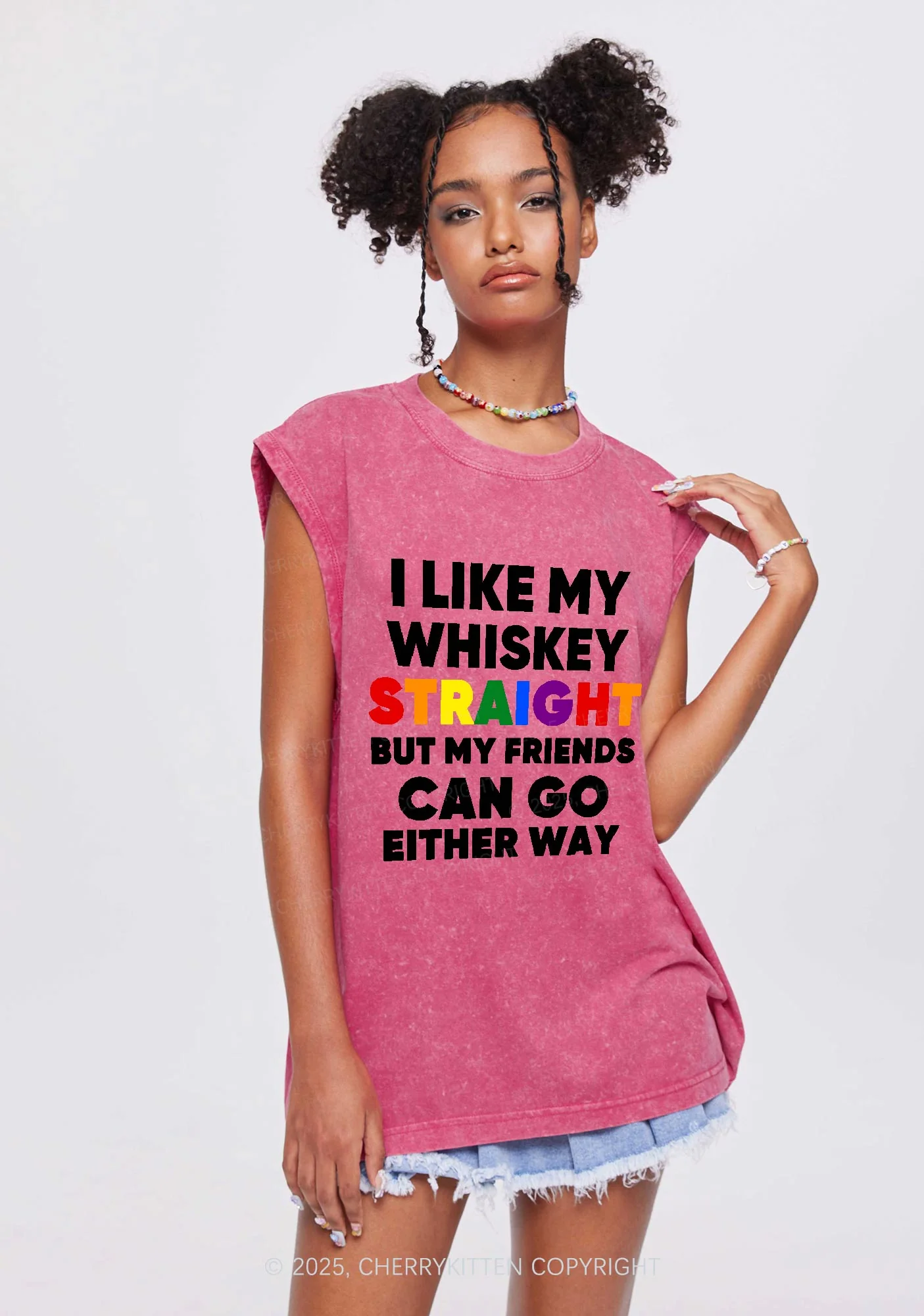 I Like Straight Pride Y2K Washed Muscle Tank Cherrykitten - Image 2
