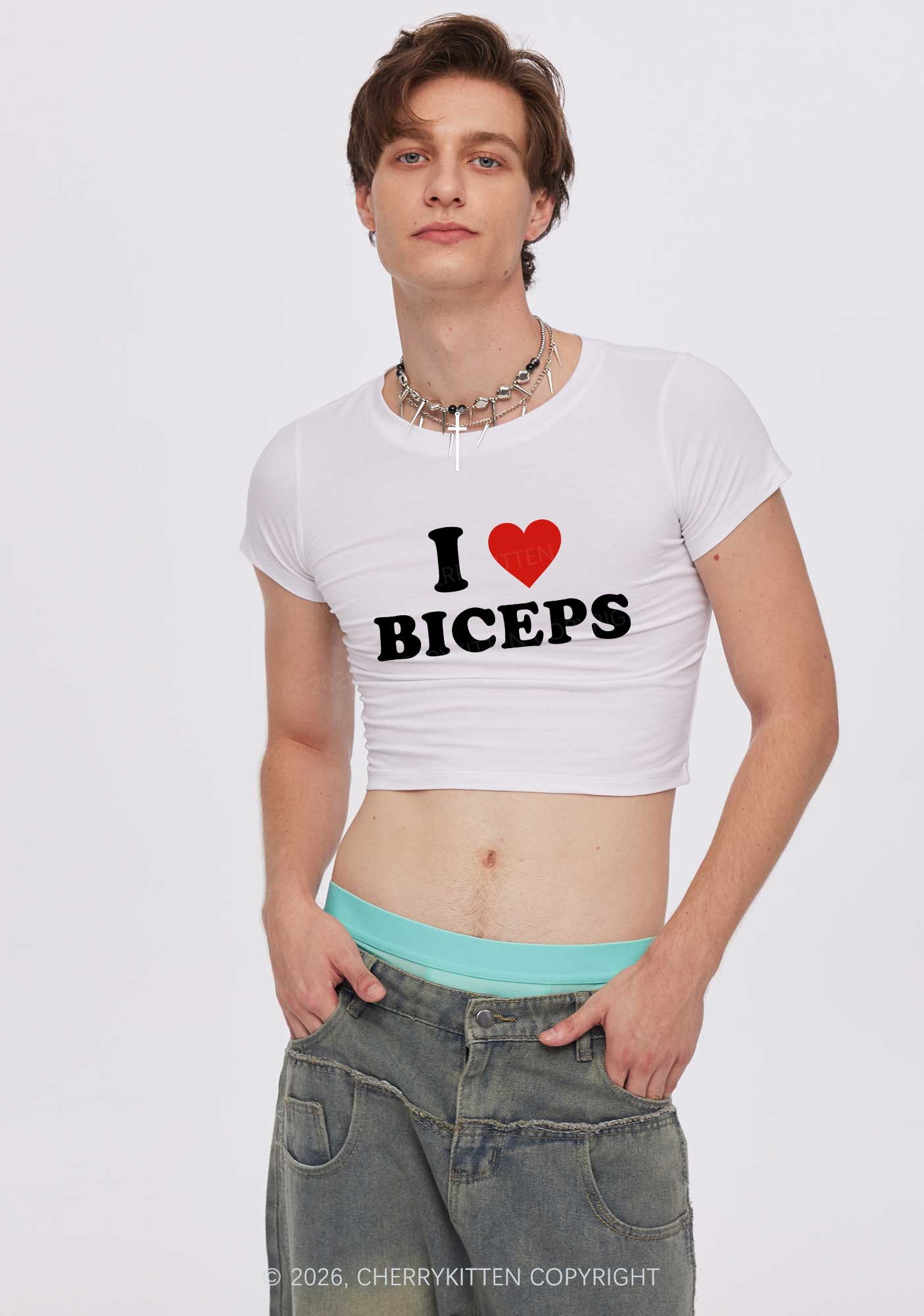 I Love Biceps Y2K Baby Tee Cherrykitten - Image 2