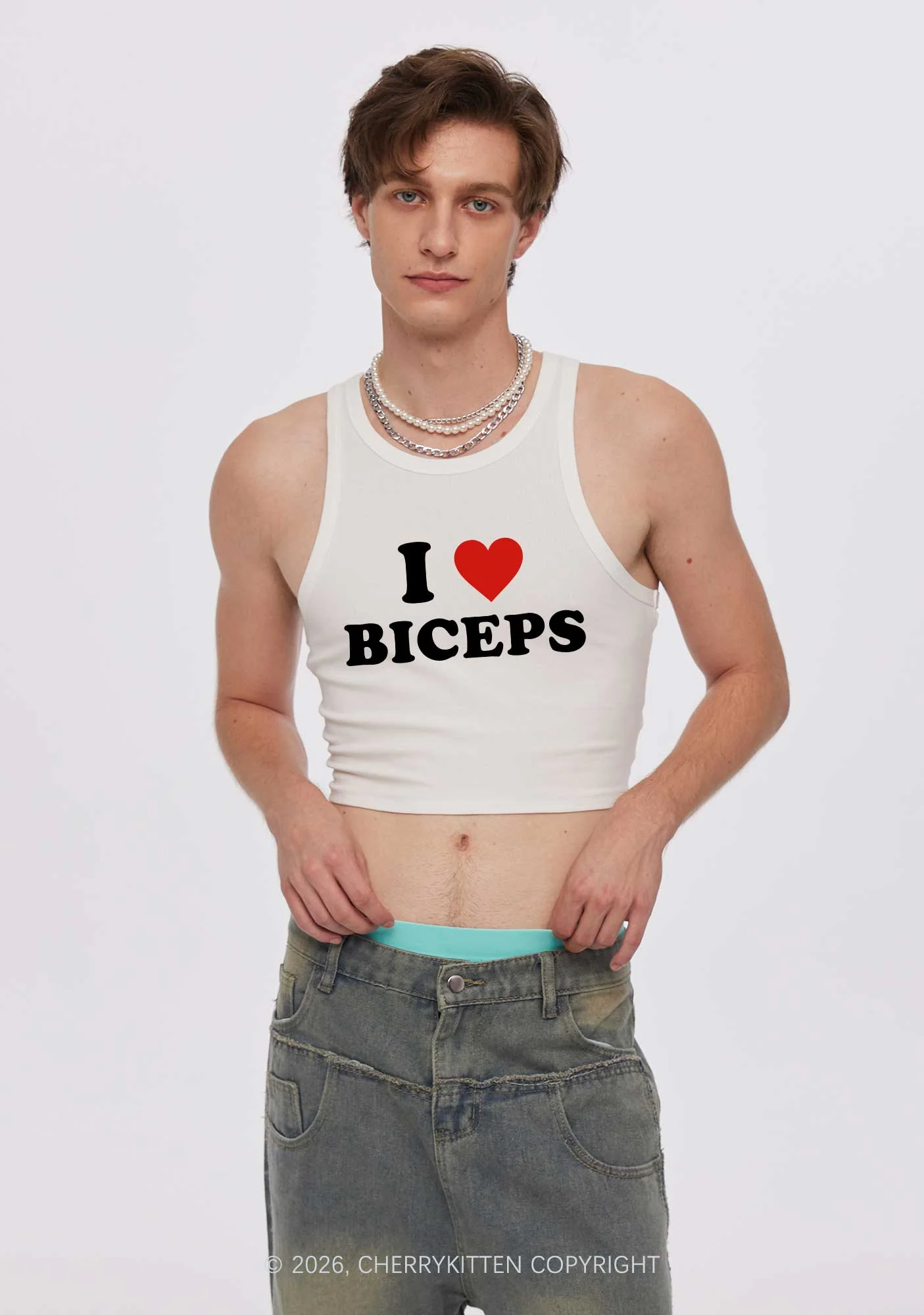 I Love Biceps Y2K Crop Tank Top Cherrykitten - Image 2