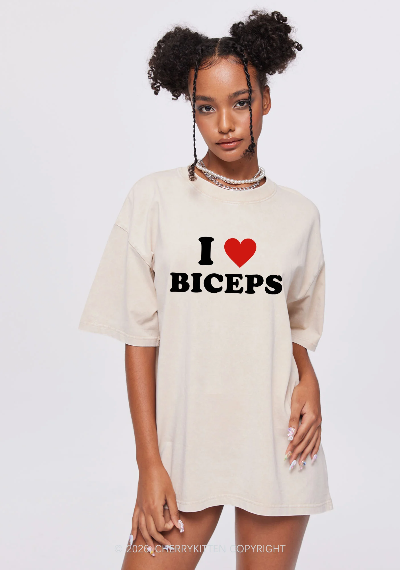 I Love Biceps Y2K Shirts Washed Tee Cherrykitten - Image 2
