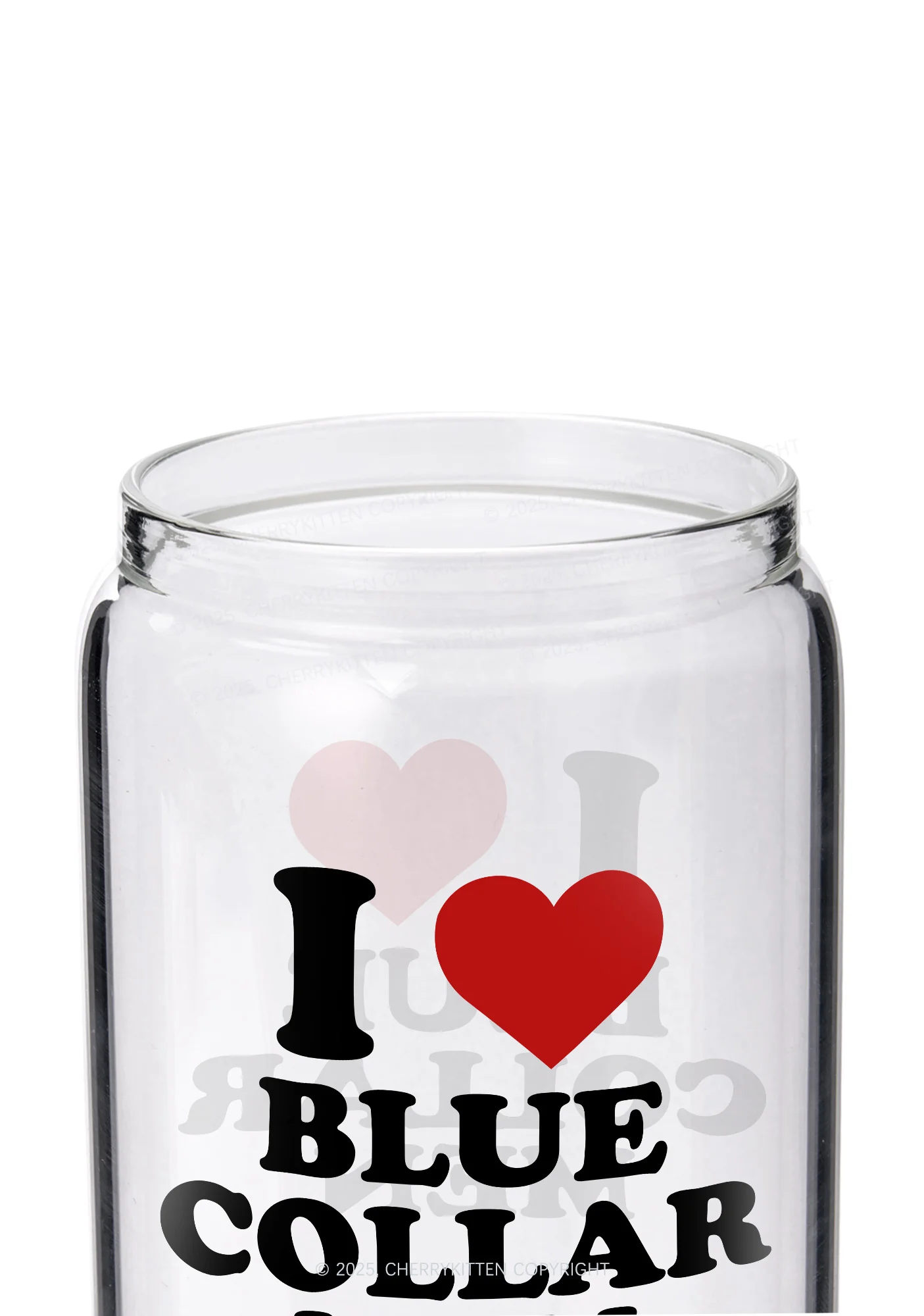 I Love Blue Collar Men Y2K Printed Glass Cup Cherrykitten - Image 2