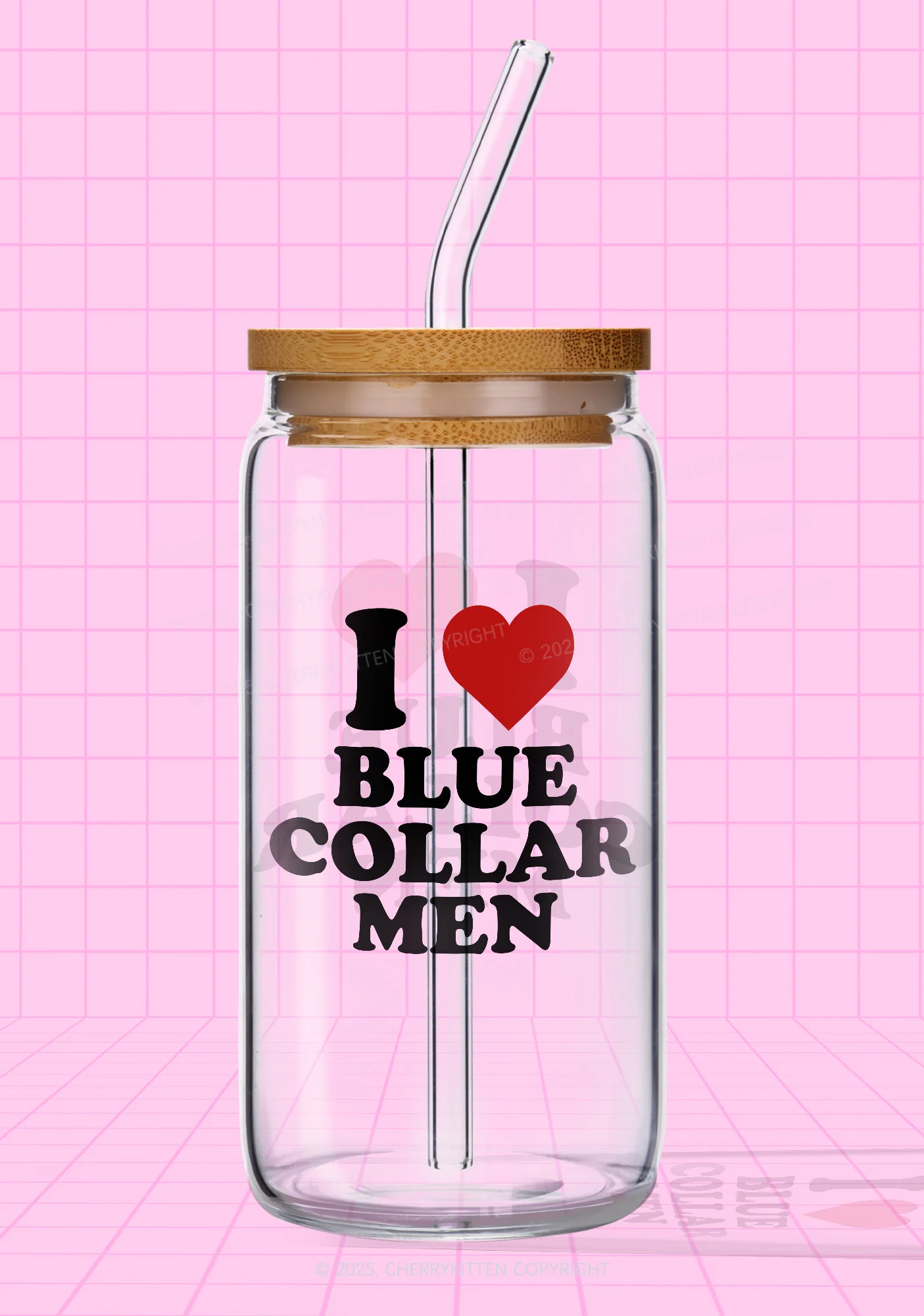 I Love Blue Collar Men Y2K Printed Glass Cup Cherrykitten - Image 4