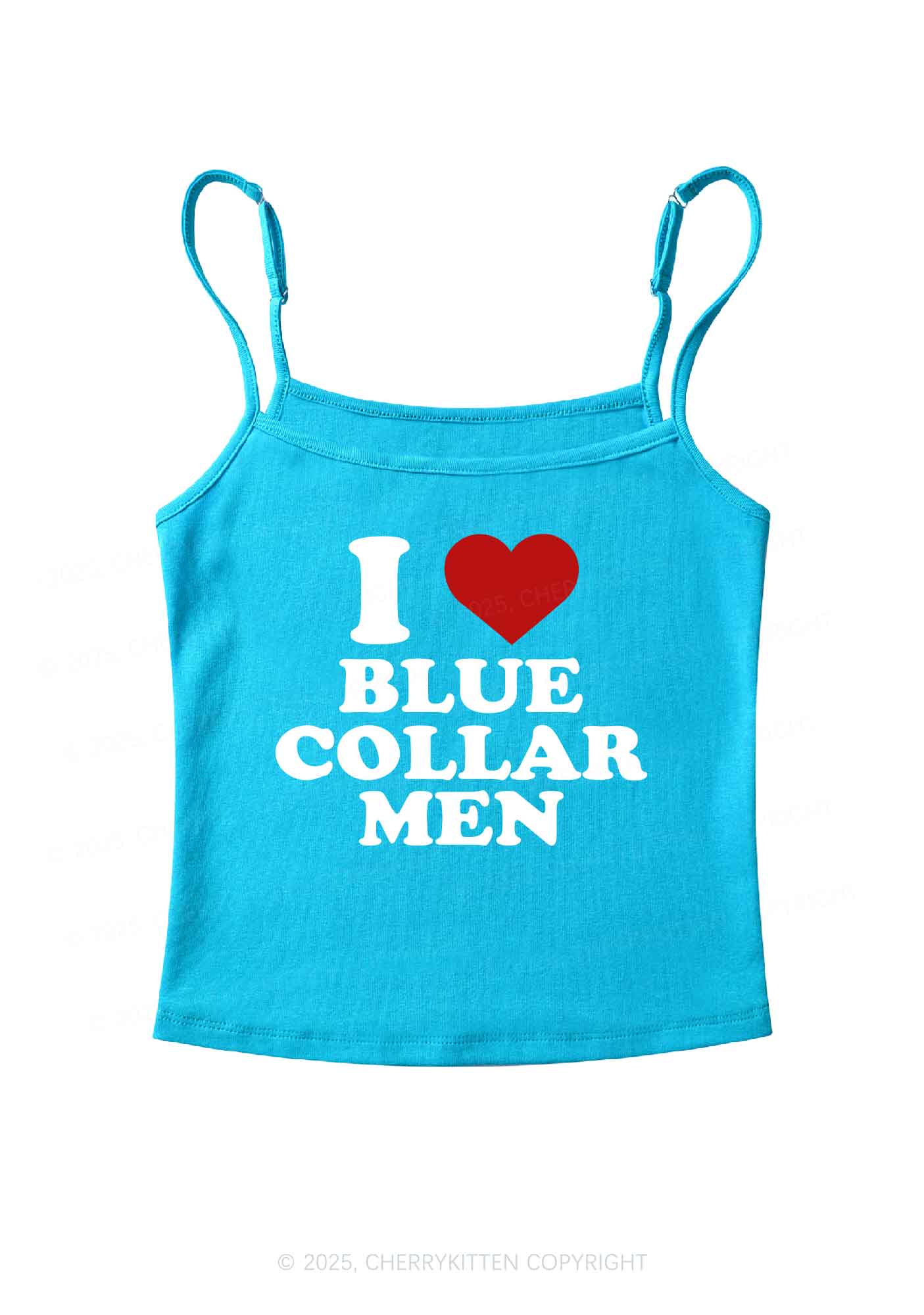 I Love Blue Collar Men Y2K Spaghetti Strap Cami Cherrykitten - Image 4