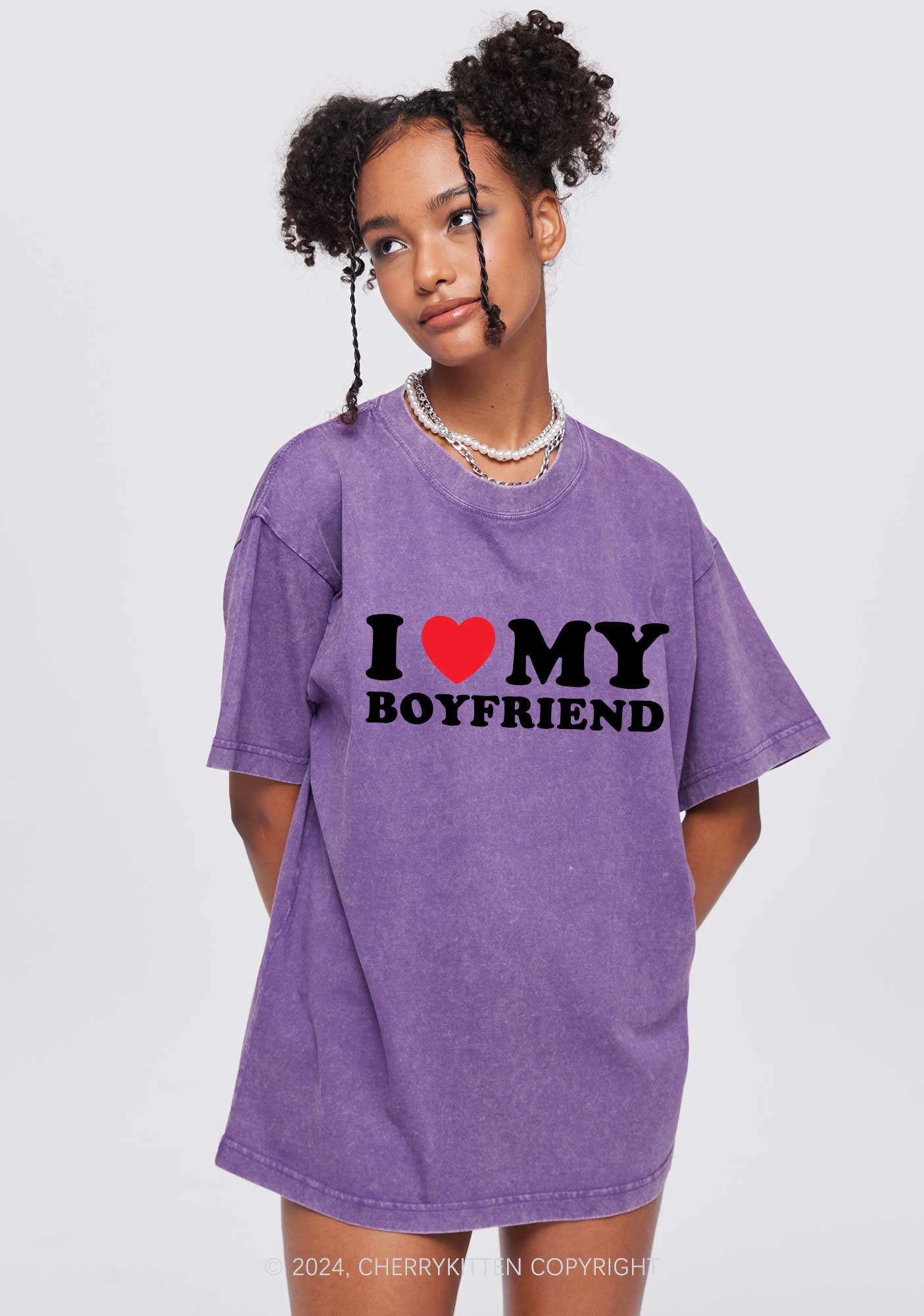 I Love Boyfriend Y2K Valentine's Day Washed Tee Cherrykitten - Image 2
