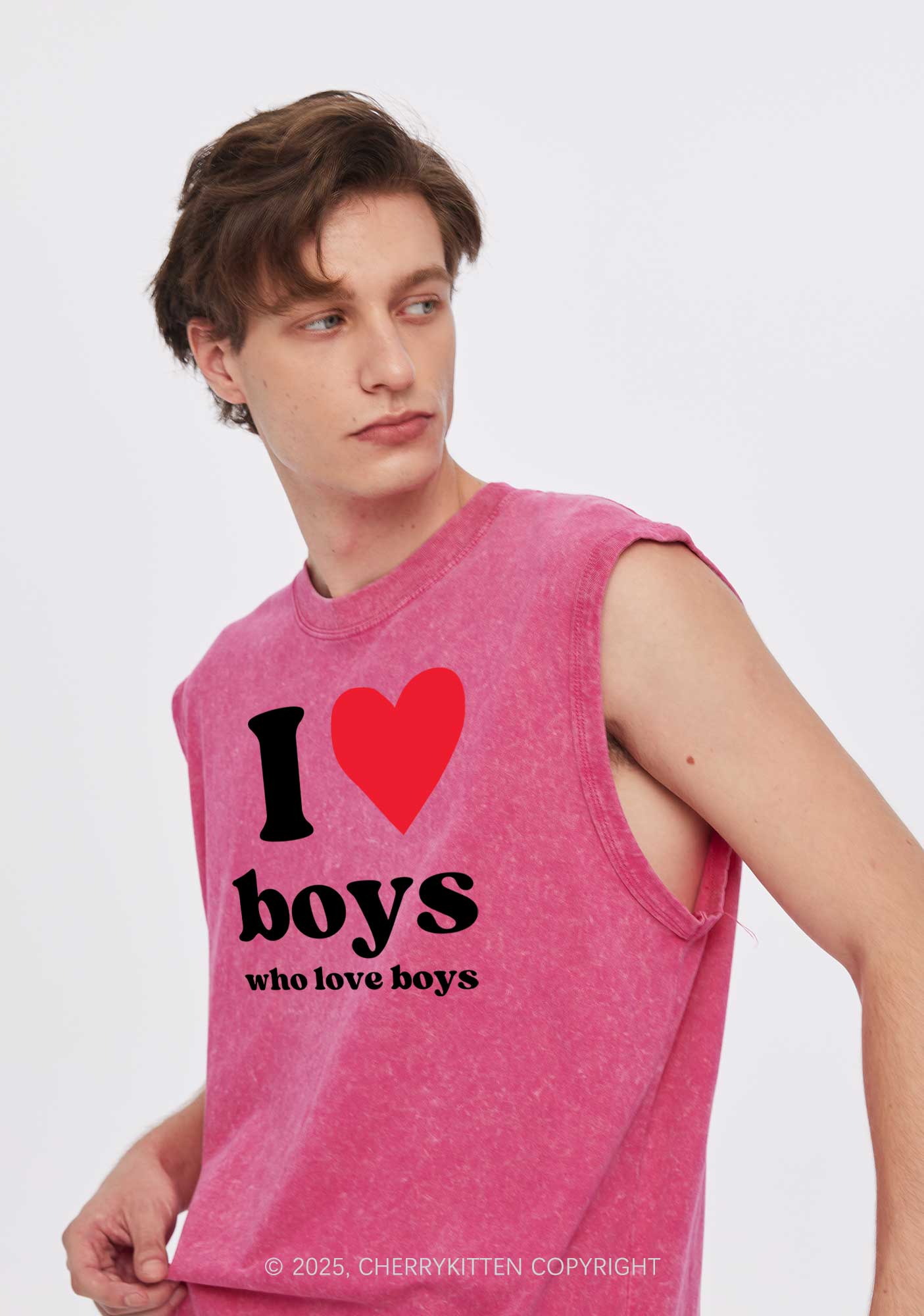 I Love Boys Pride Y2K Washed Muscle Tank Cherrykitten - Image 2