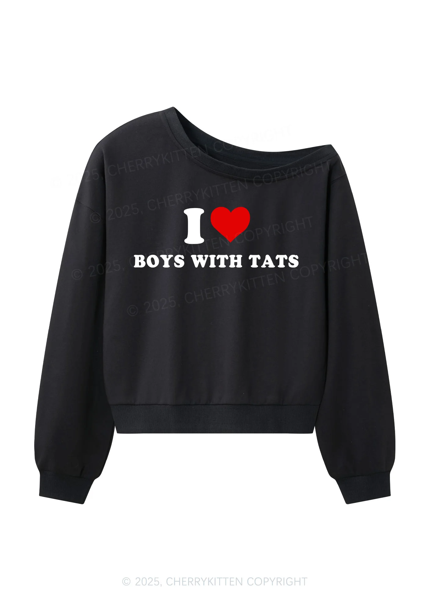 I Love Boys With Tats Y2K Off Shoulder Sweatshirts Cherrykitten - Image 3