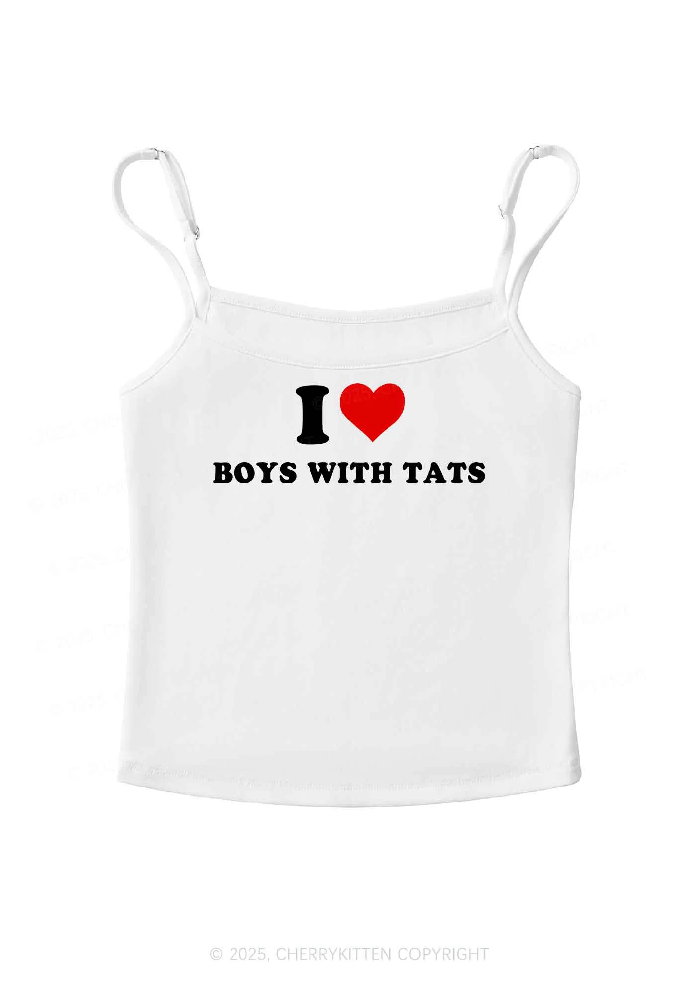 I Love Boys With Tats  Y2K Spaghetti Strap Cami Cherrykitten - Image 2