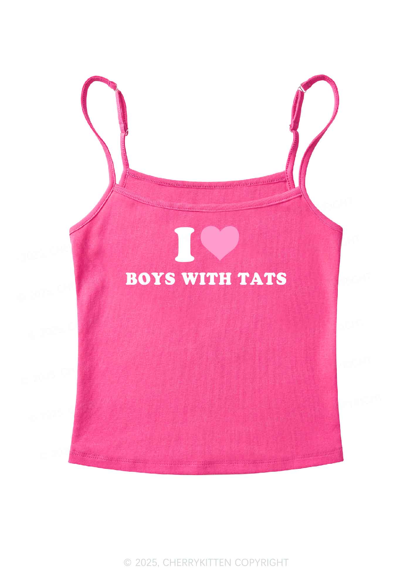 I Love Boys With Tats  Y2K Spaghetti Strap Cami Cherrykitten - Image 3