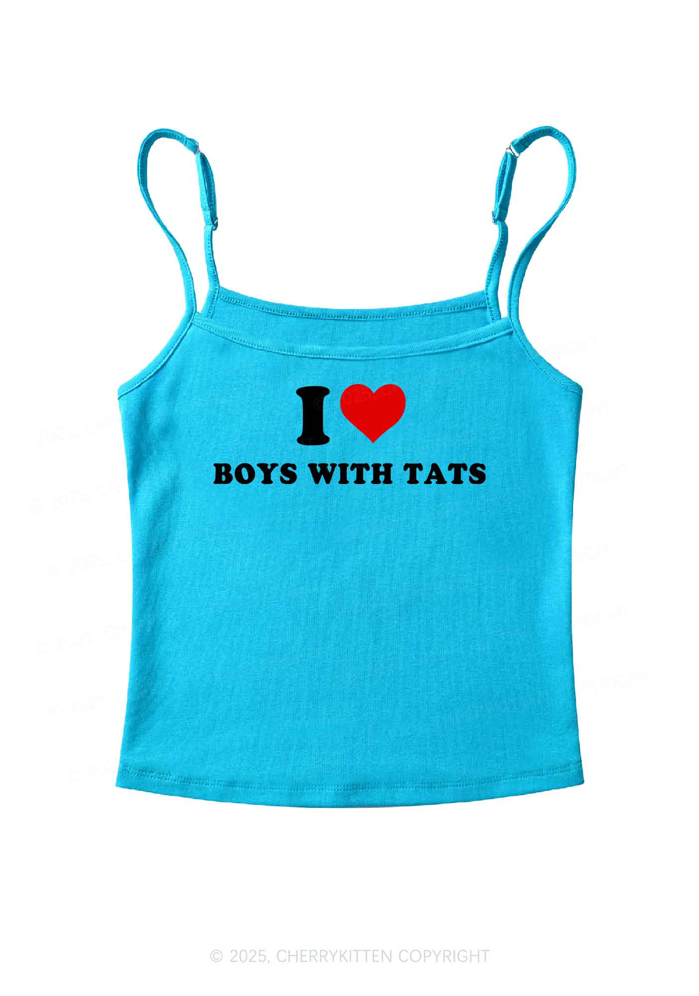 I Love Boys With Tats  Y2K Spaghetti Strap Cami Cherrykitten - Image 5