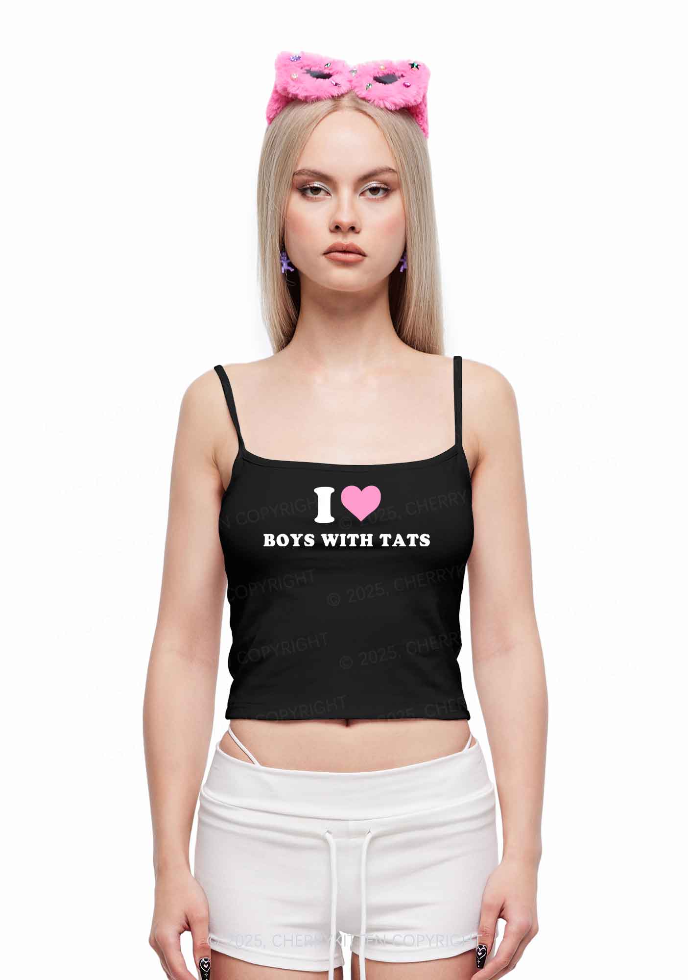 I Love Boys With Tats  Y2K Spaghetti Strap Cami Cherrykitten - Image 7